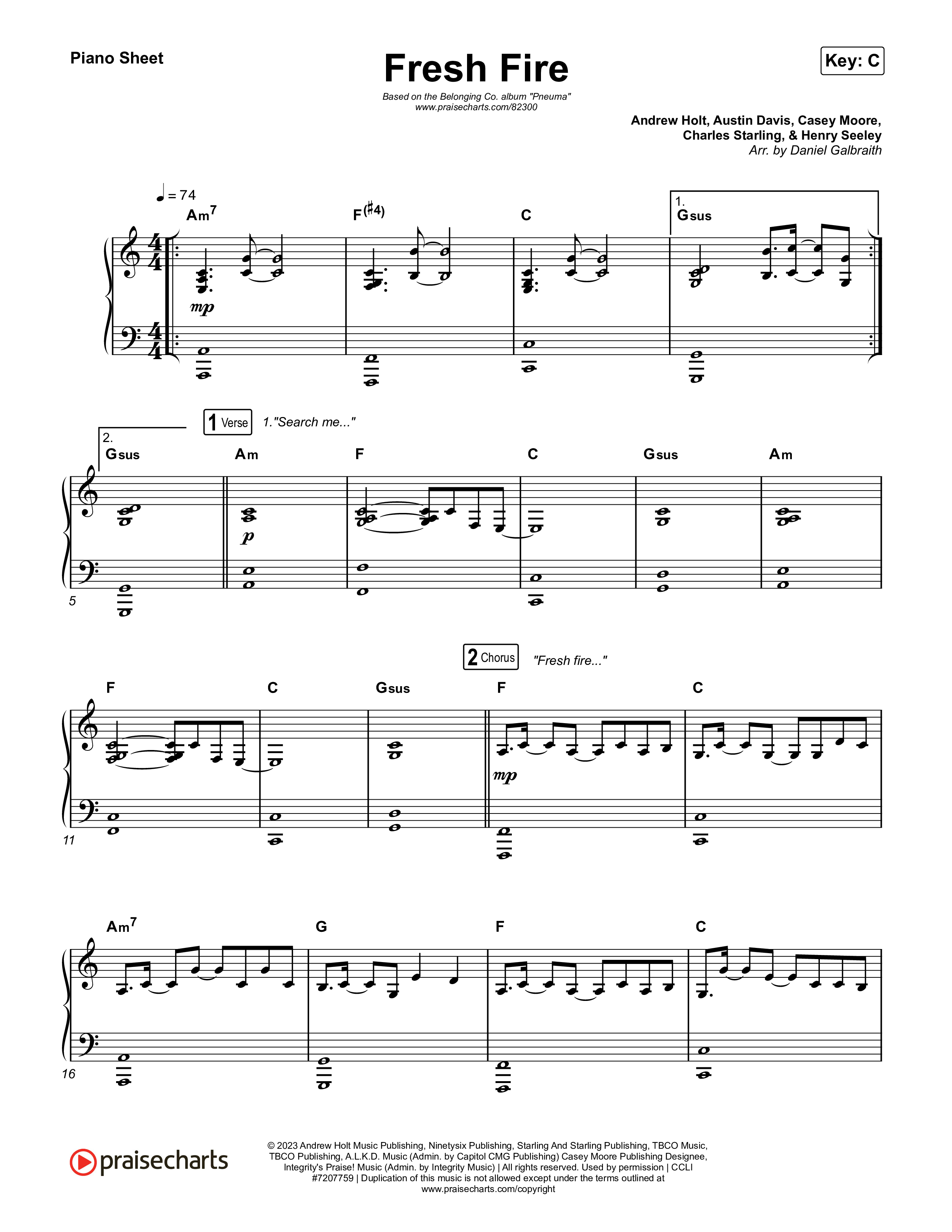 Fresh Fire (Live) Piano Sheet (The Belonging Co / Andrew Holt)