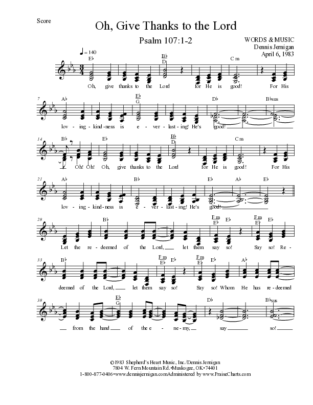 Oh Give Thanks To The Lord Lead Sheet (SAT) (Dennis Jernigan)