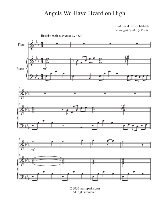 Angels We Have Heard On High (Instrumental) Piano/Flute (Foster Music Group / Arr. Marty Parks)