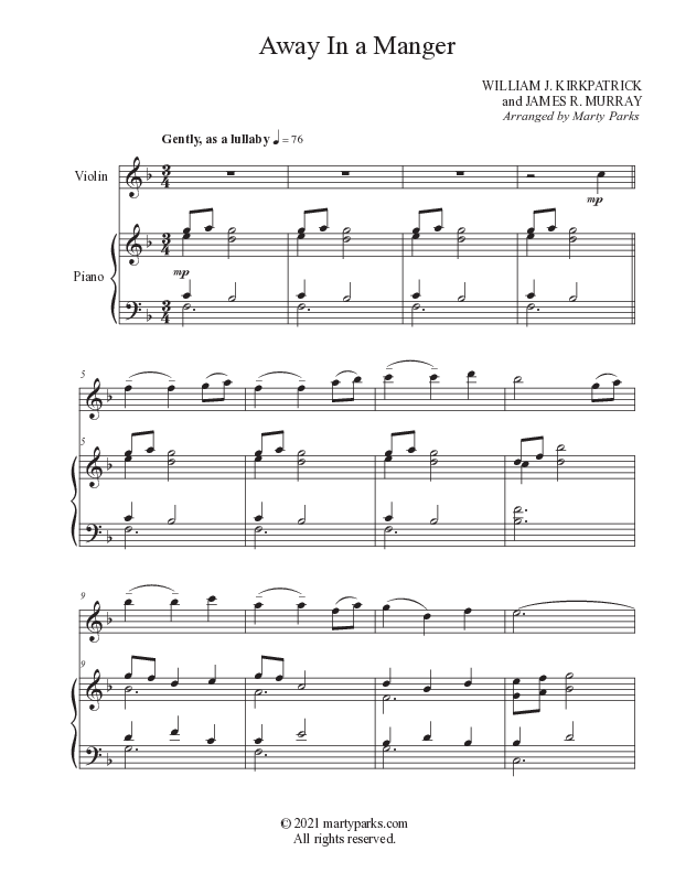 Away In A Manger (Instrumental) Piano/Violin Duet (Foster Music Group / Arr. Marty Parks)