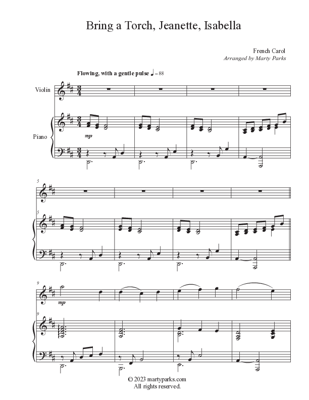 Bring A Torch Jeanette Isabella (Instrumental) Piano/Violin (Foster Music Group / Arr. Marty Parks)