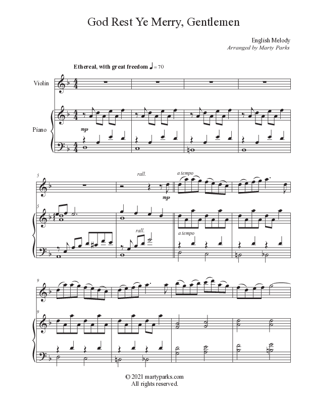 God Rest Ye Merry Gentlemen (Instrumental) Piano/Violin (Foster Music Group / Arr. Marty Parks)