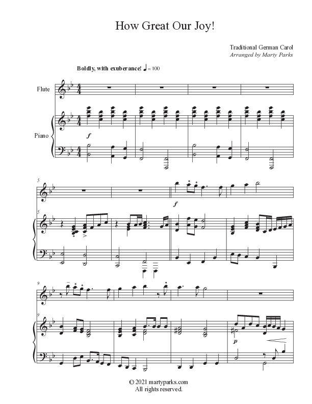 How Great Our Joy (Instrumental) Piano/Flute Duet (Foster Music Group / Arr. Marty Parks)