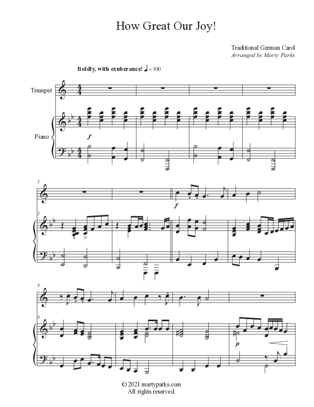 How Great Our Joy (Instrumental) Piano/Trumpet (Foster Music Group / Arr. Marty Parks)
