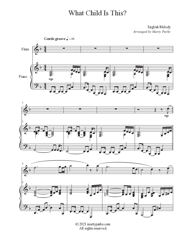 What Child Is This (Instrumental) Piano/Flute Duet (Foster Music Group / Arr. Marty Parks)