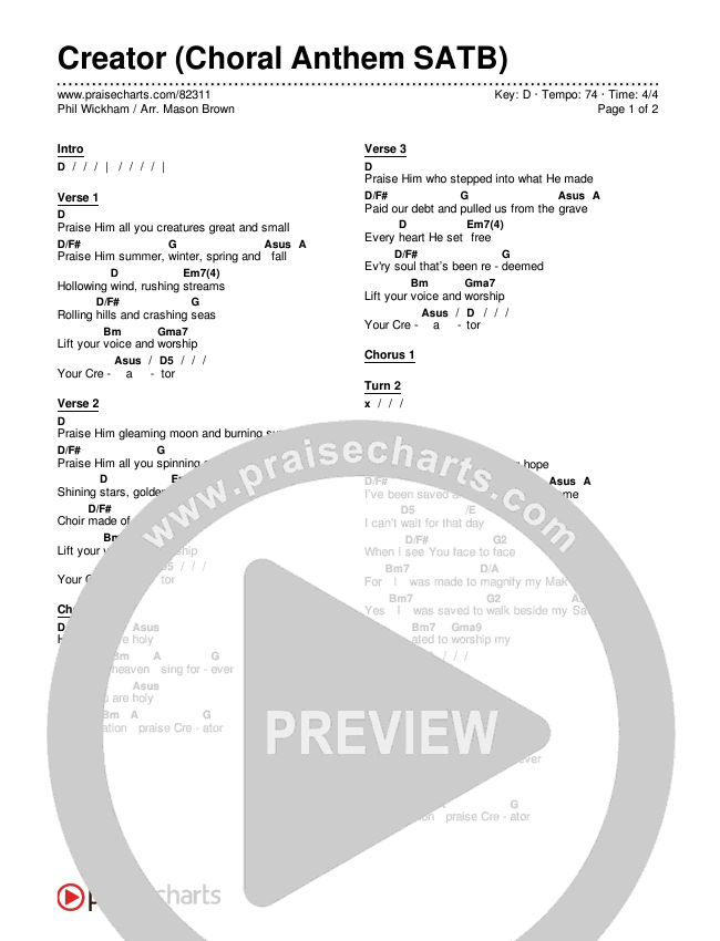 Creator (Choral Anthem SATB) Chords & Lyrics (Phil Wickham / Arr. Mason Brown)