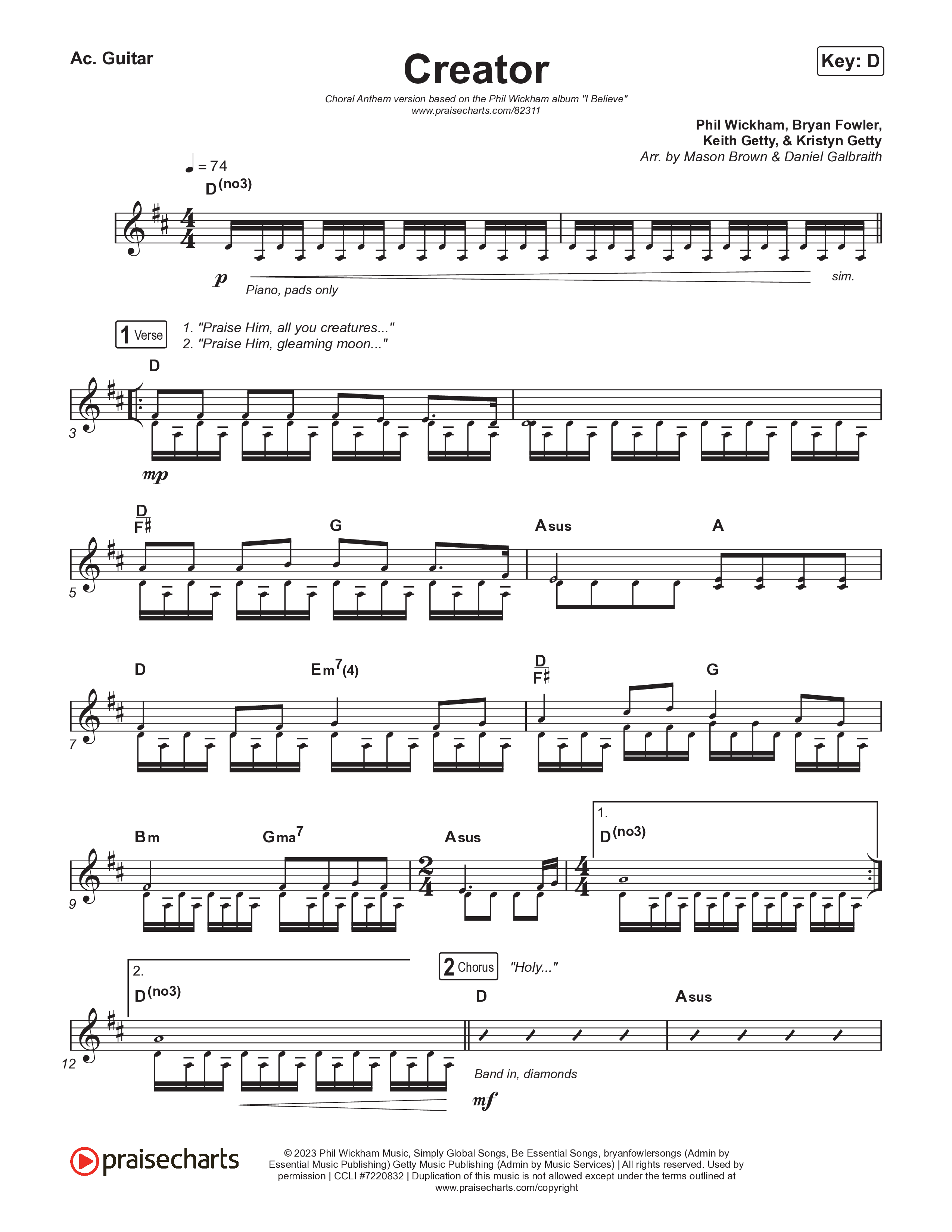 Creator (Choral Anthem SATB) Acoustic Guitar (Phil Wickham / Arr. Mason Brown)