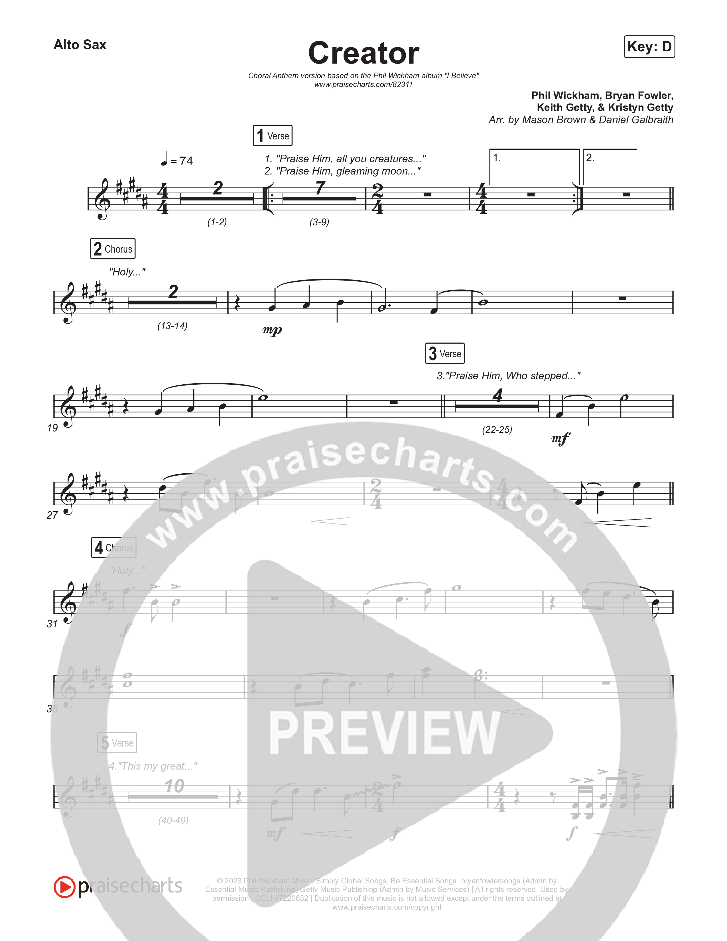 Creator (Choral Anthem SATB) Sax Pack (Phil Wickham / Arr. Mason Brown)