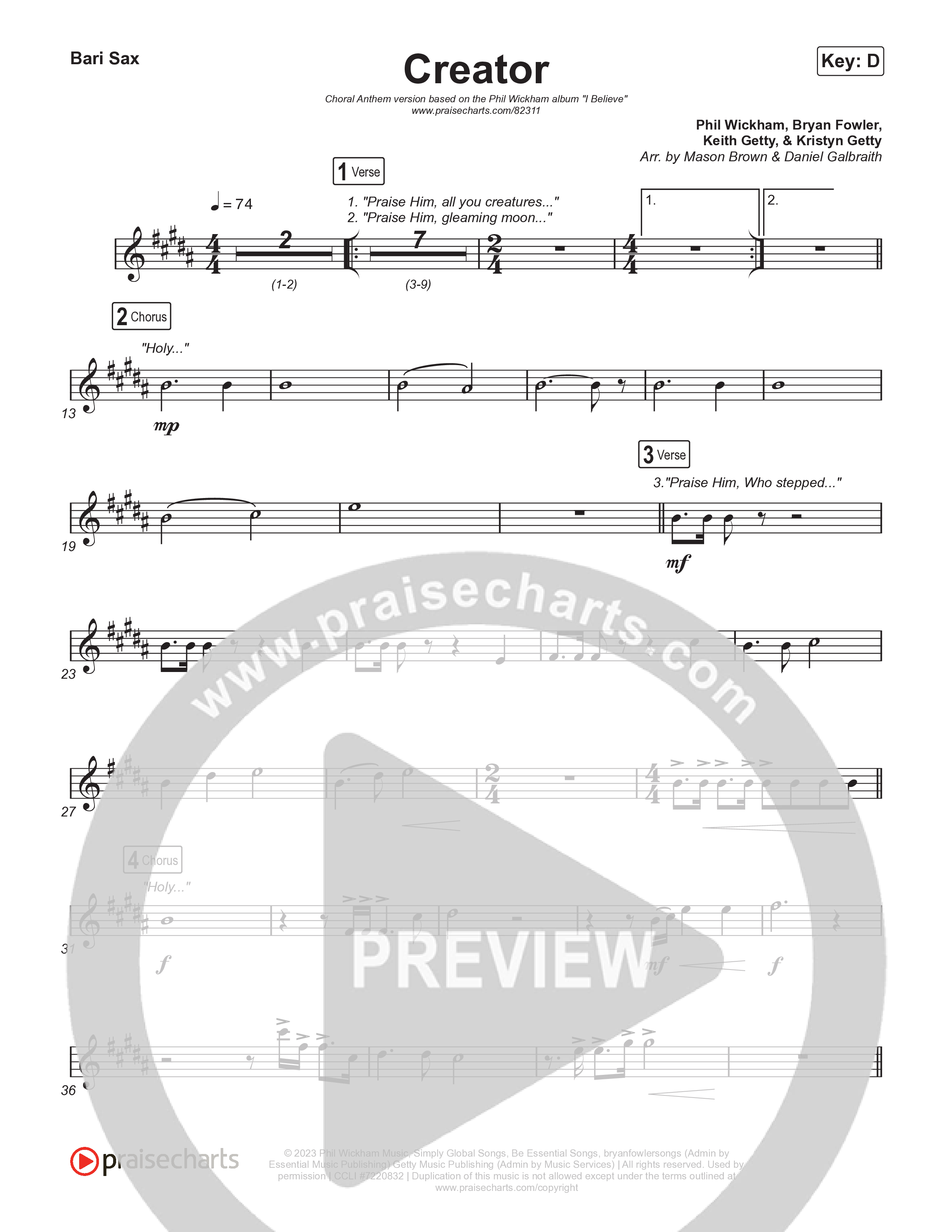 Creator (Choral Anthem SATB) Bari Sax (Phil Wickham / Arr. Mason Brown)