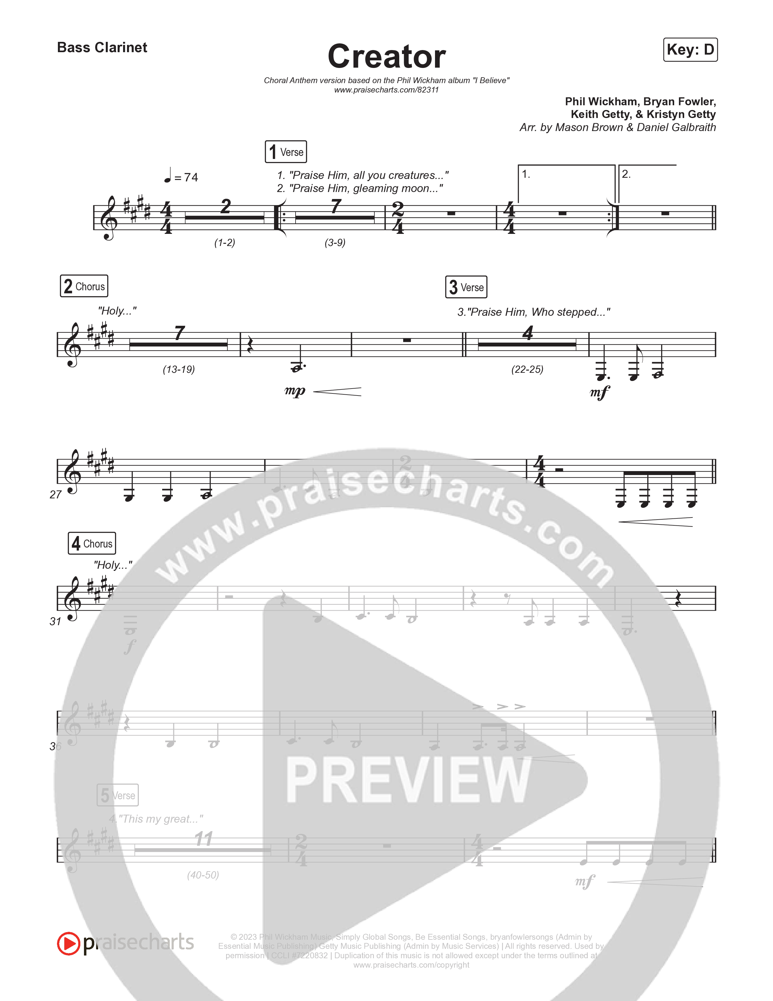 Creator (Choral Anthem SATB) Bass Clarinet (Phil Wickham / Arr. Mason Brown)