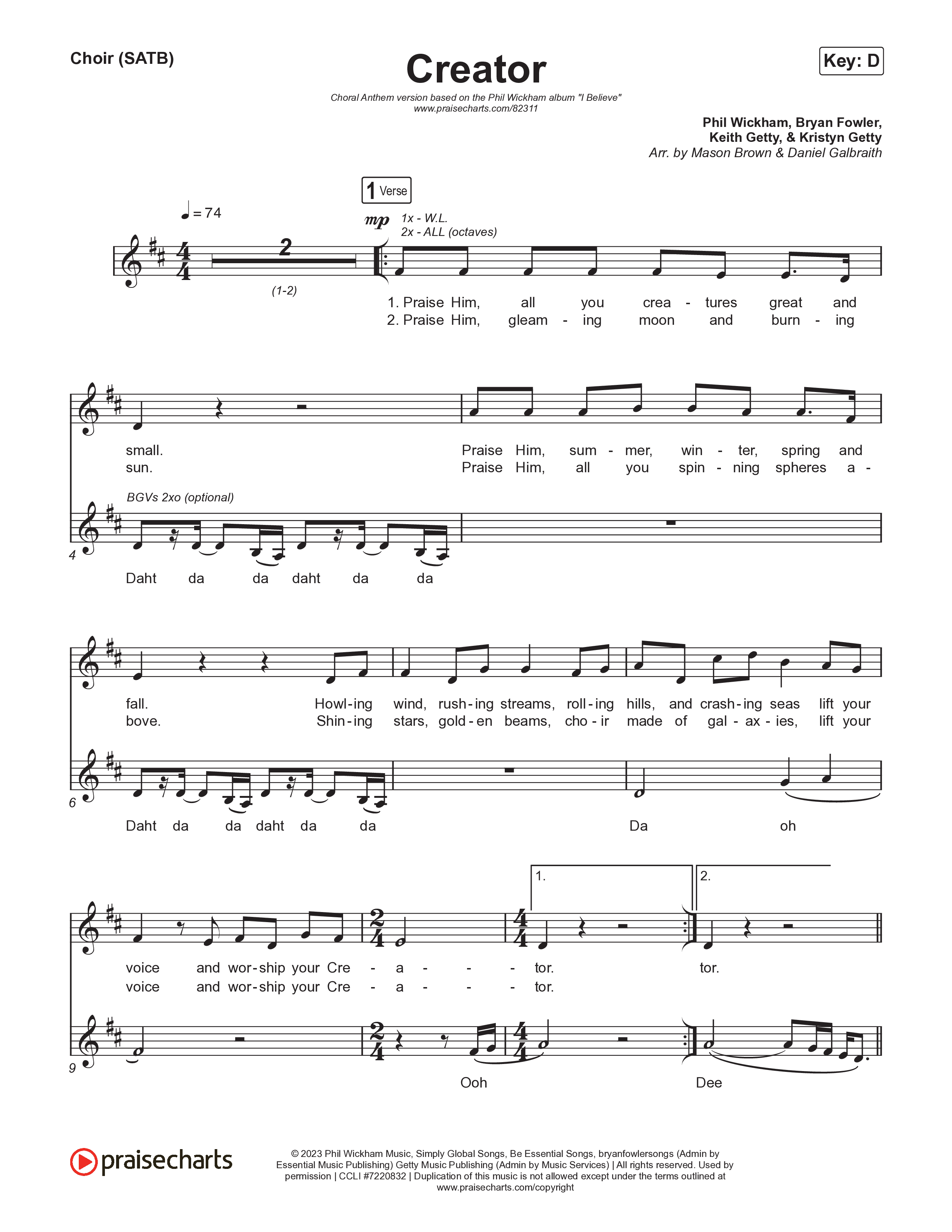 Creator (Choral Anthem SATB) Choir Sheet (SATB) (Phil Wickham / Arr. Mason Brown)