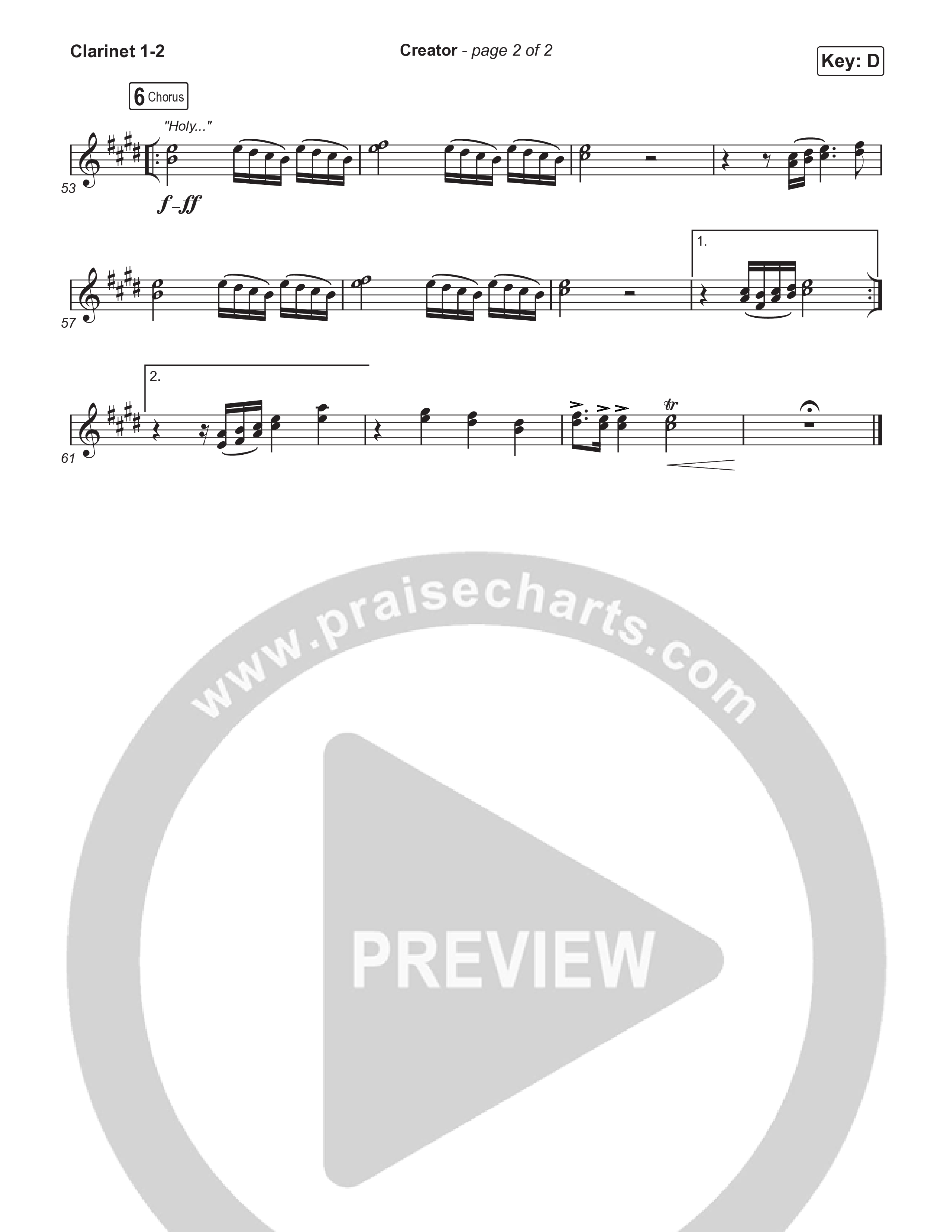 Creator (Choral Anthem SATB) Clarinet 1,2 (Phil Wickham / Arr. Mason Brown)