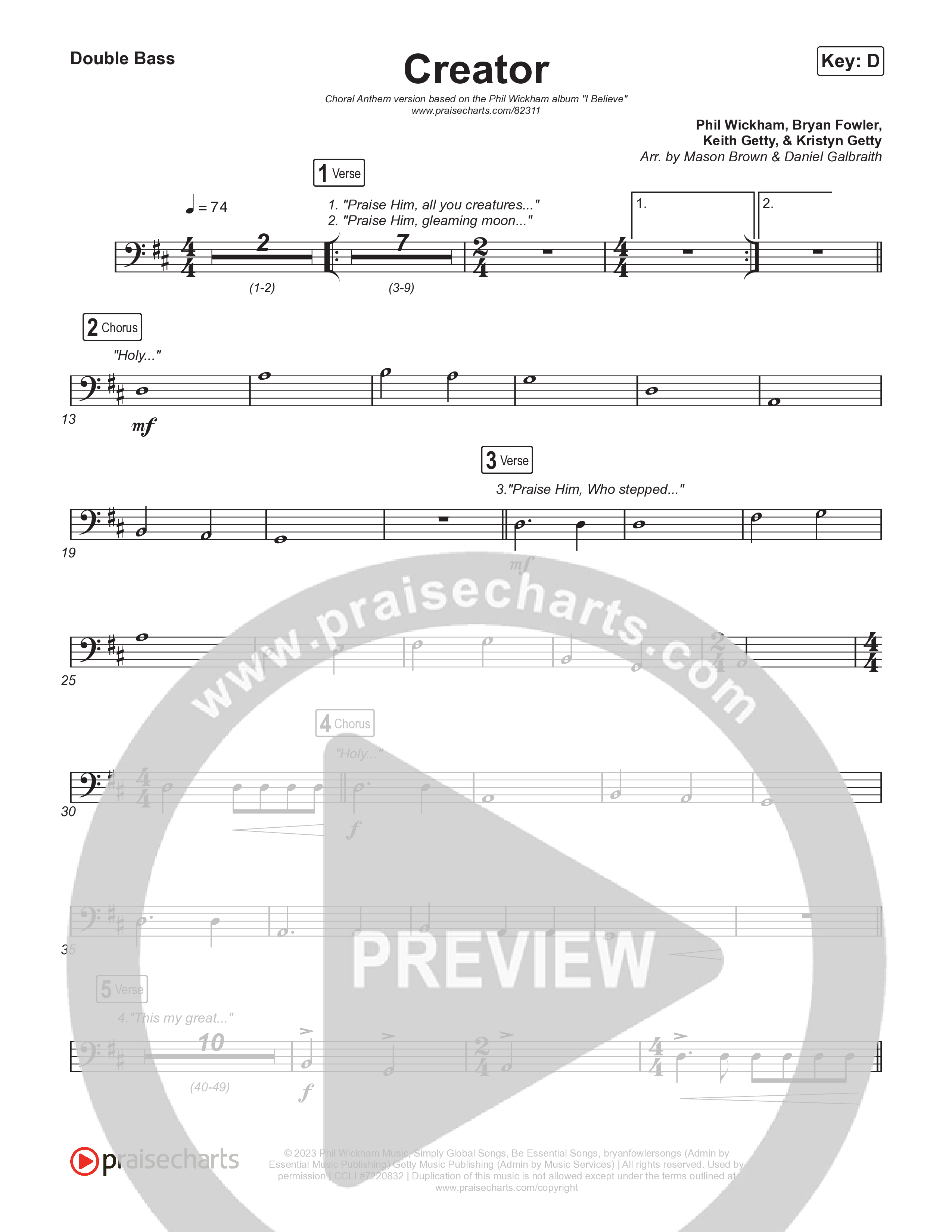 Creator (Choral Anthem SATB) String Bass (Phil Wickham / Arr. Mason Brown)