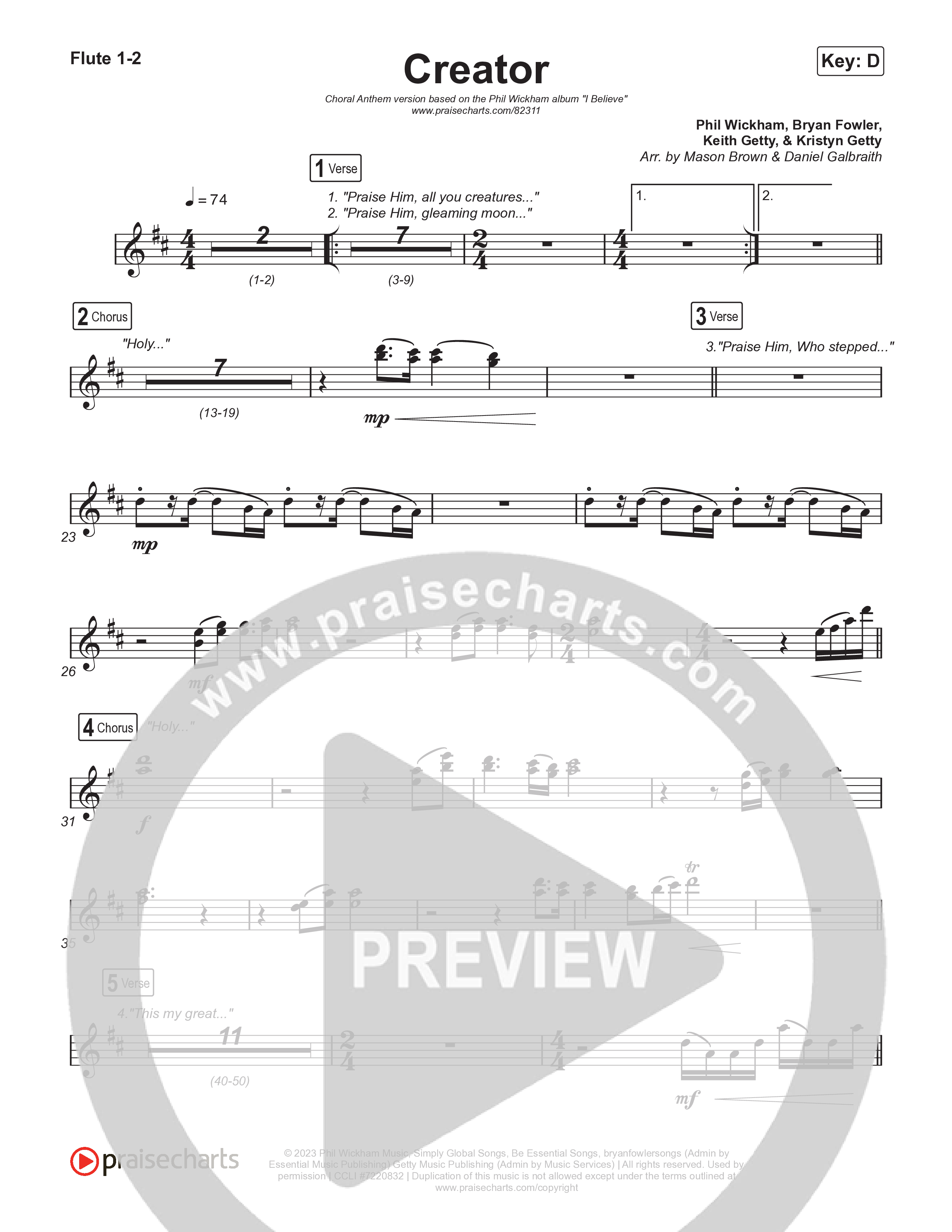 Creator (Choral Anthem SATB) Flute 1,2 (Phil Wickham / Arr. Mason Brown)