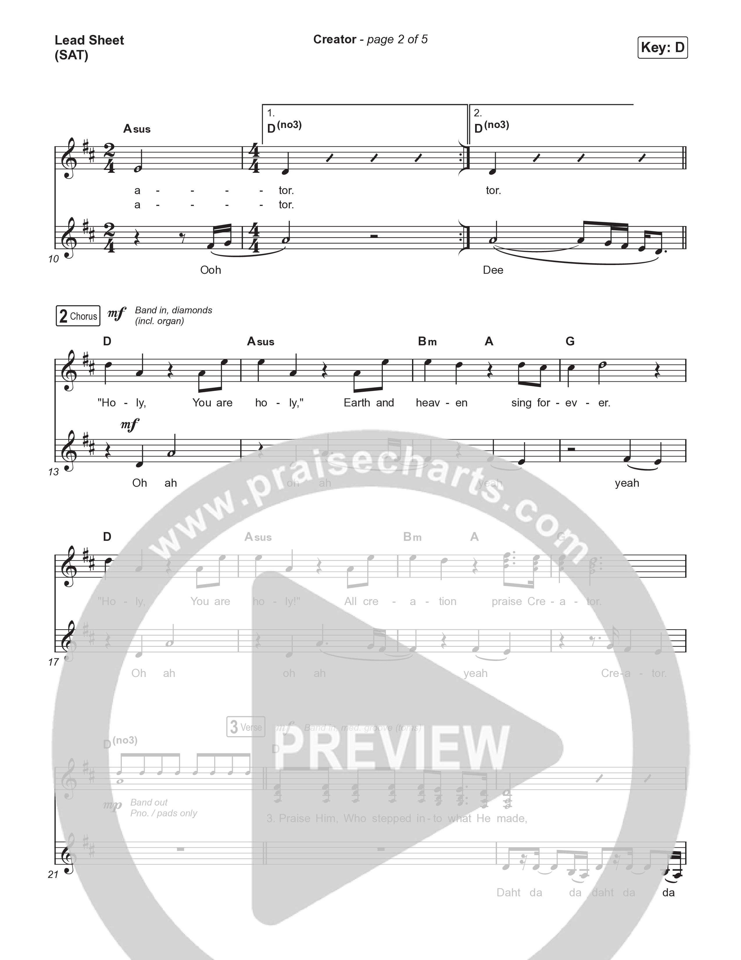 Creator (Choral Anthem SATB) Lead Sheet (SAT) (Phil Wickham / Arr. Mason Brown)