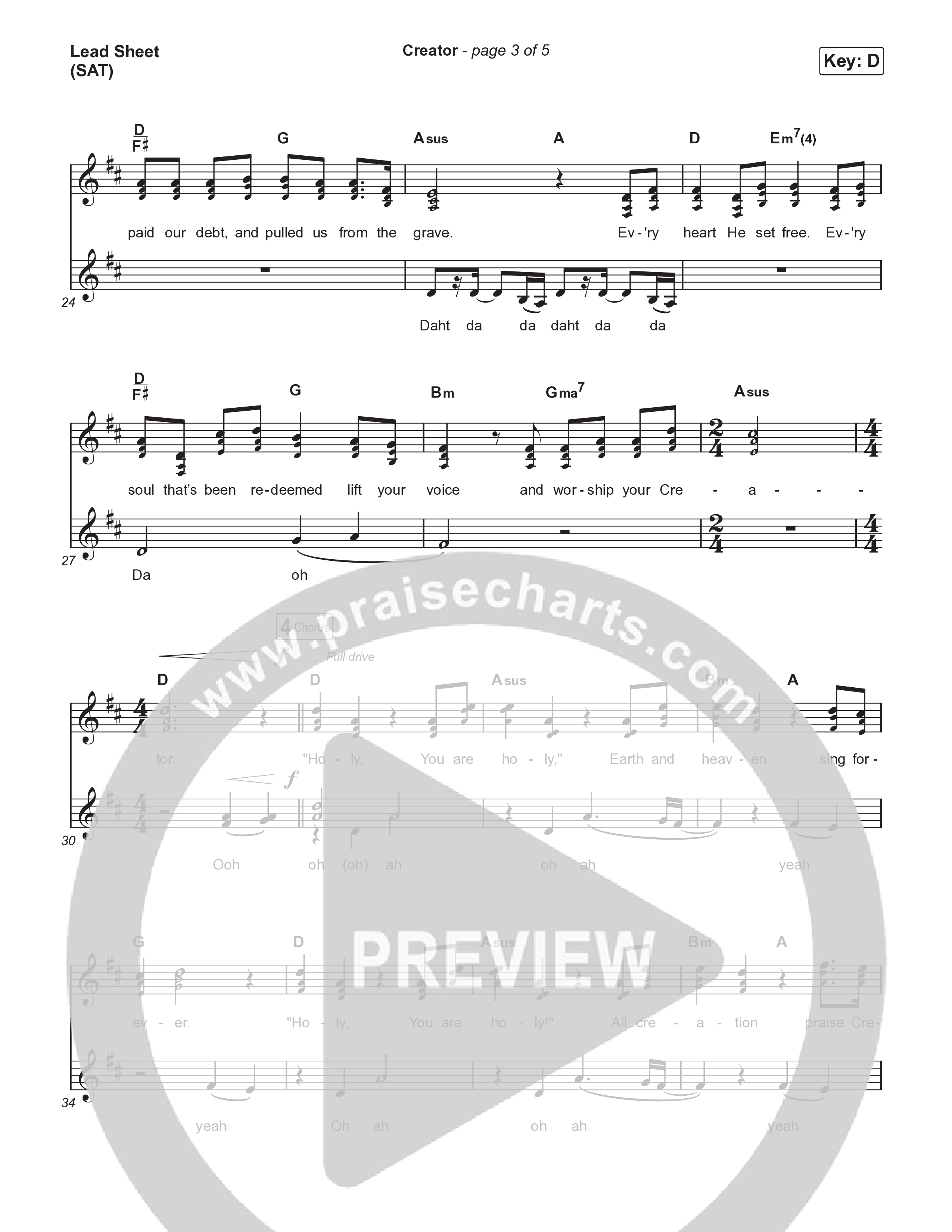 Creator (Choral Anthem SATB) Lead Sheet (SAT) (Phil Wickham / Arr. Mason Brown)