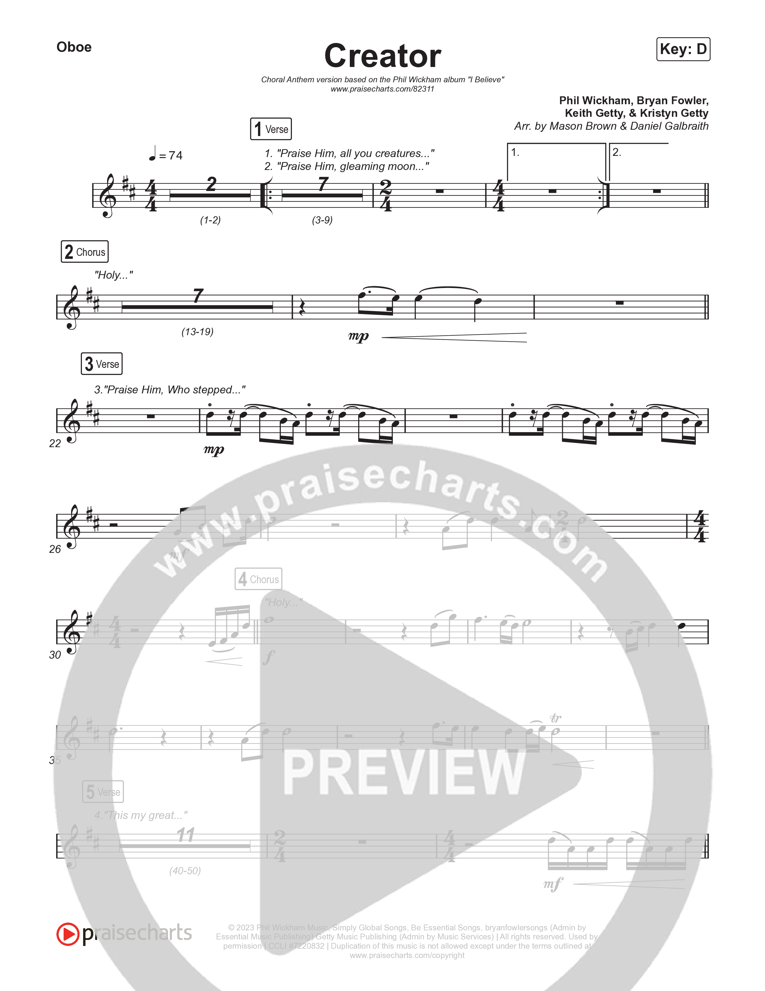 Creator (Choral Anthem SATB) Wind Pack (Phil Wickham / Arr. Mason Brown)