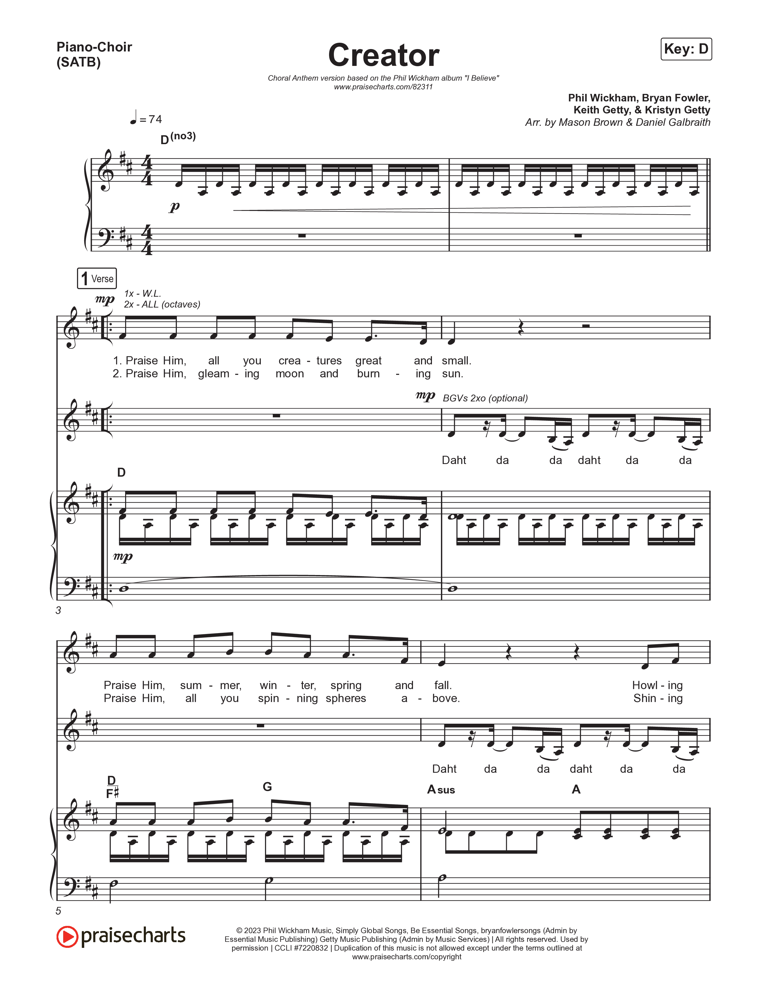 Creator (Choral Anthem SATB) Piano/Vocal (SATB) (Phil Wickham / Arr. Mason Brown)