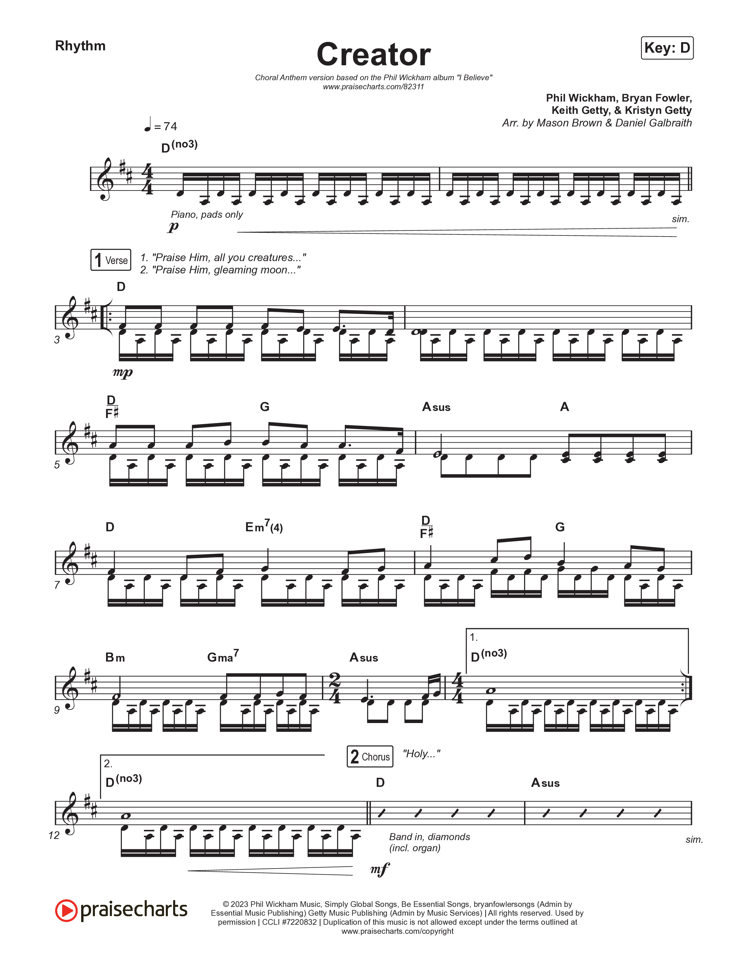 Creator (Choral Anthem SATB) Rhythm Chart (Phil Wickham / Arr. Mason Brown)