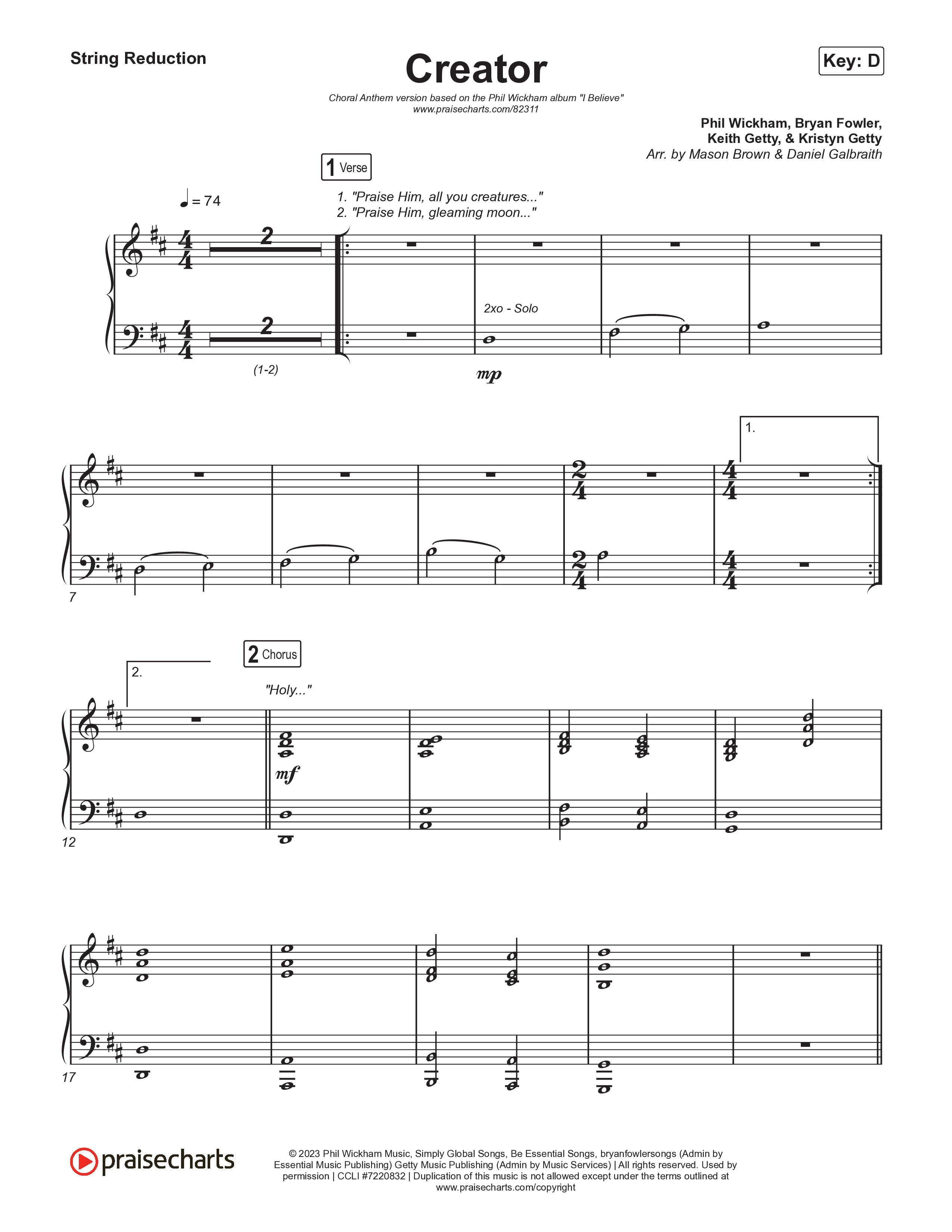 Creator (Choral Anthem SATB) String Reduction (Phil Wickham / Arr. Mason Brown)