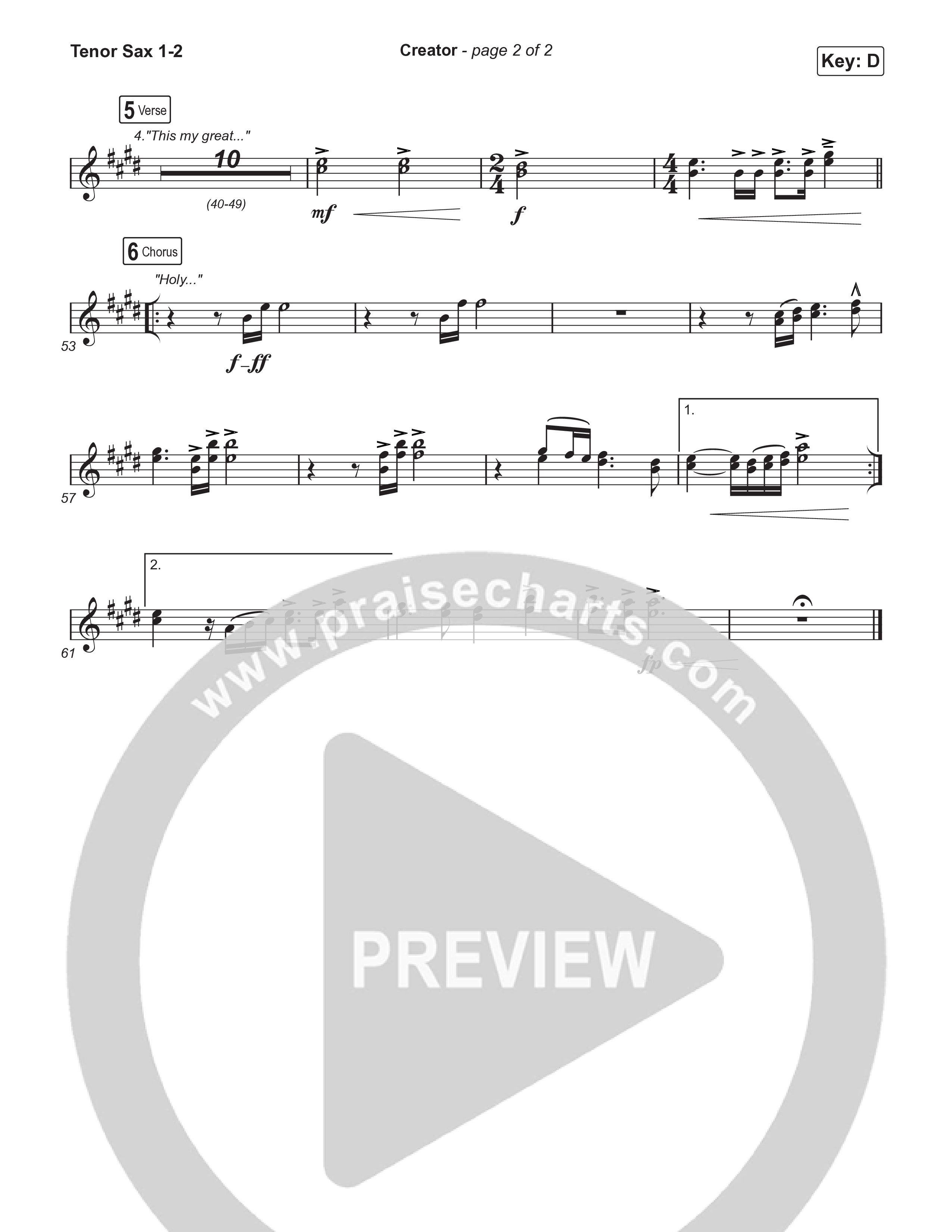 Creator (Choral Anthem SATB) Tenor Sax 1,2 (Phil Wickham / Arr. Mason Brown)