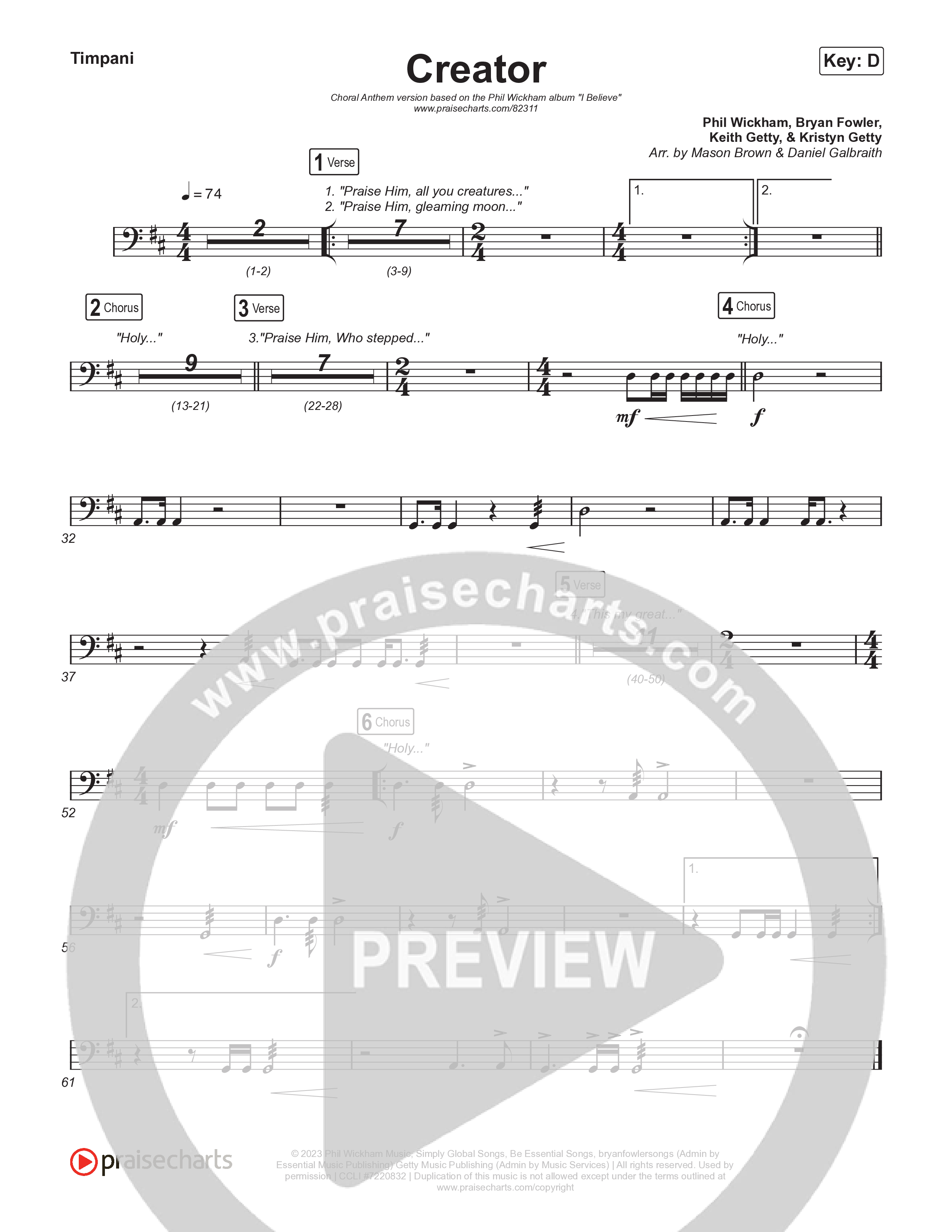 Creator (Choral Anthem SATB) Timpani (Phil Wickham / Arr. Mason Brown)