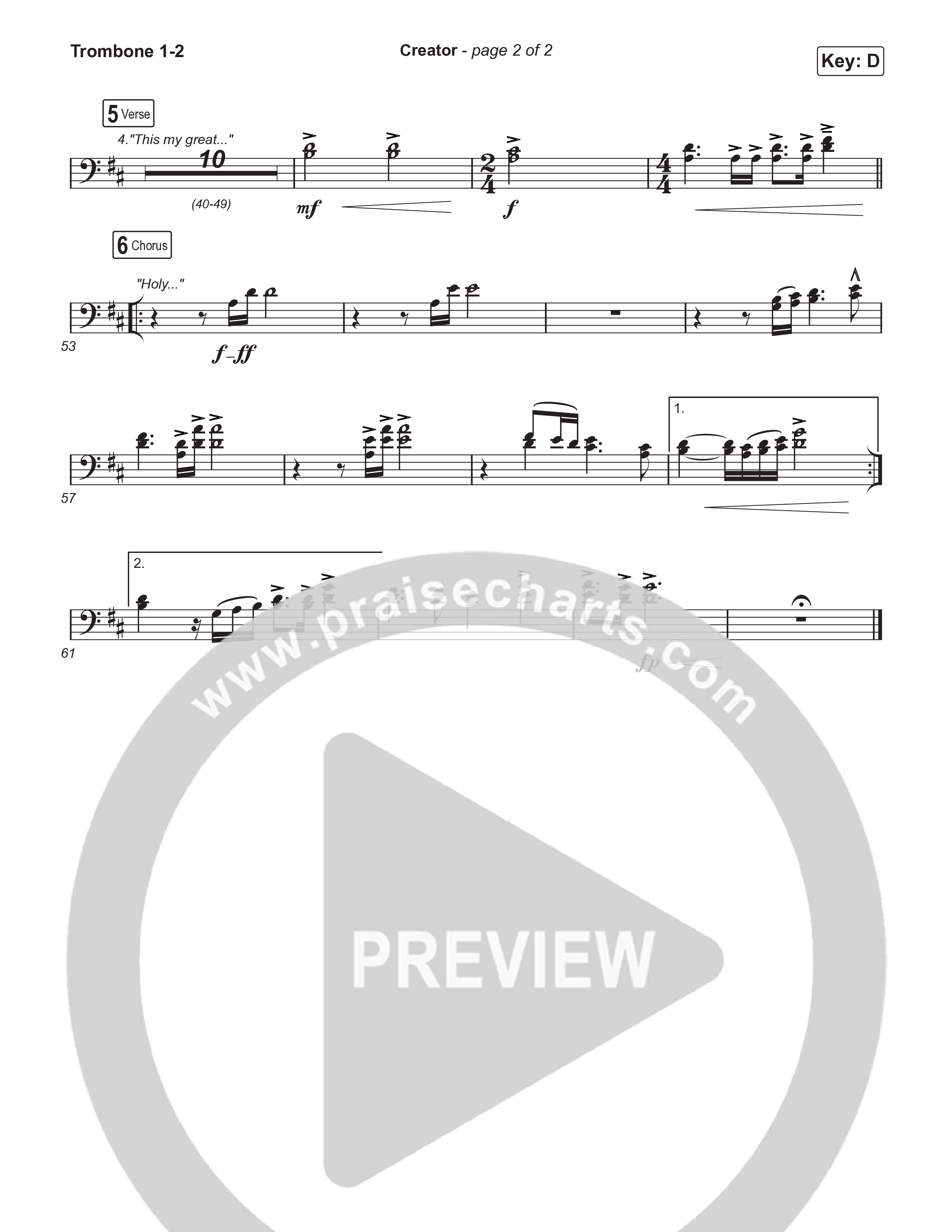 Creator (Choral Anthem SATB) Trombone 1,2 (Phil Wickham / Arr. Mason Brown)