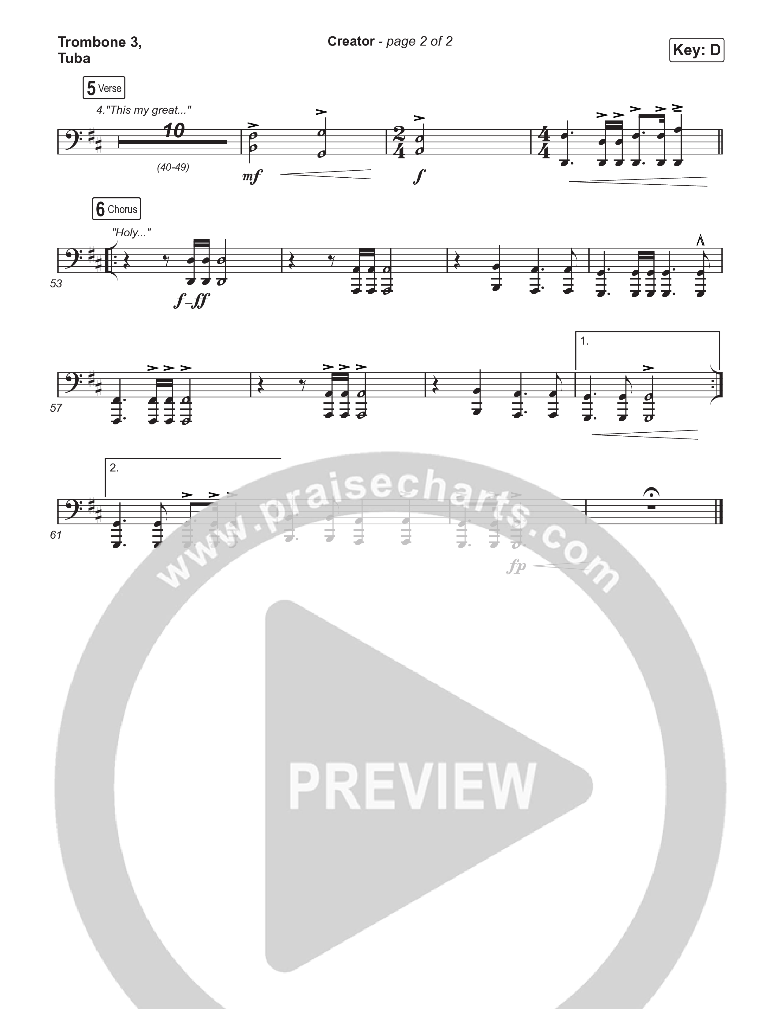 Creator (Choral Anthem SATB) Trombone 3/Tuba (Phil Wickham / Arr. Mason Brown)