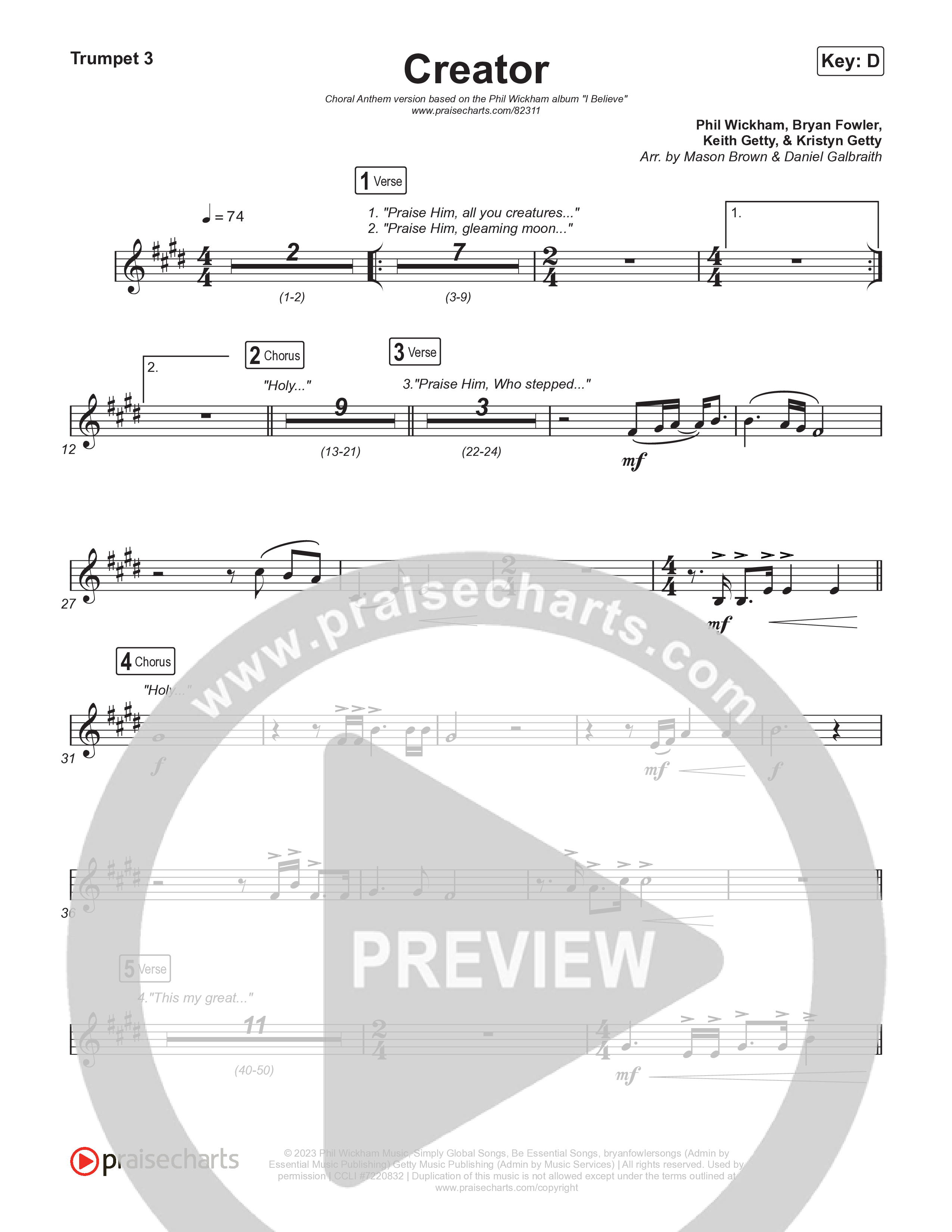Creator (Choral Anthem SATB) Trumpet 3 (Phil Wickham / Arr. Mason Brown)