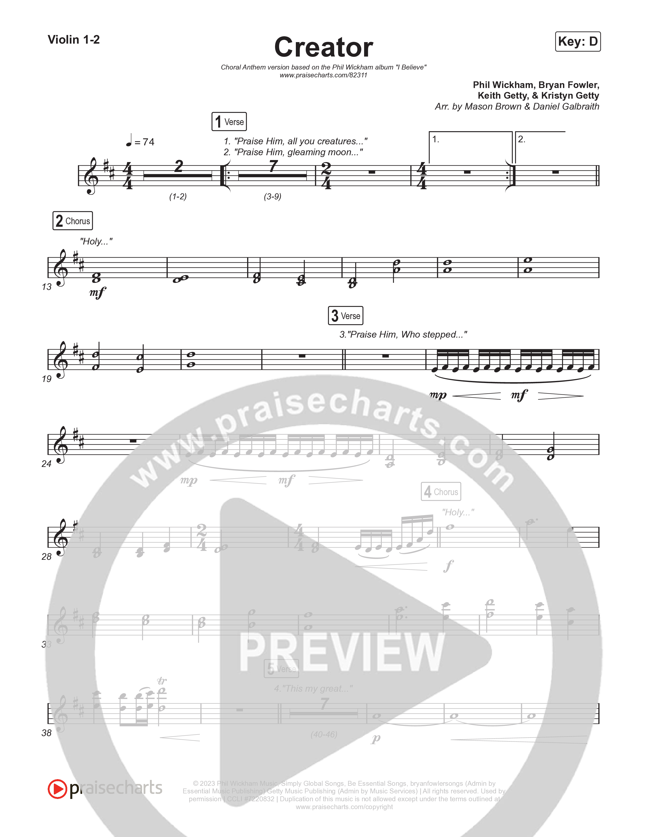Creator (Choral Anthem SATB) String Pack (Phil Wickham / Arr. Mason Brown)
