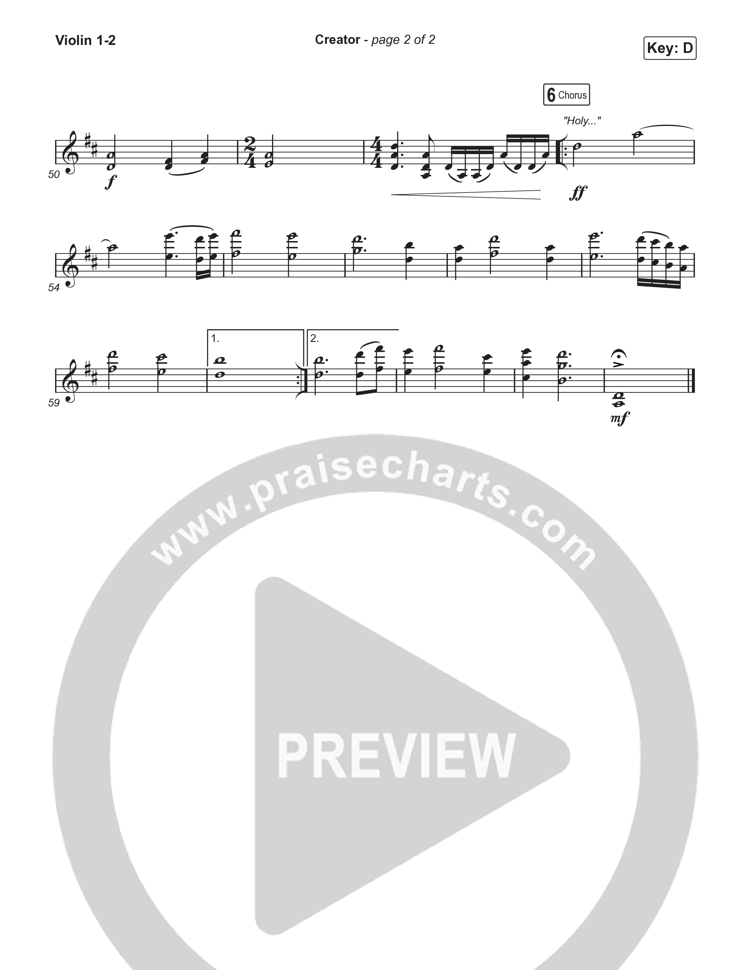 Creator (Choral Anthem SATB) Violin 1,2 (Phil Wickham / Arr. Mason Brown)