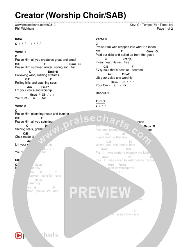 Creator (Worship Choir/SAB) Chords & Lyrics (Phil Wickham)