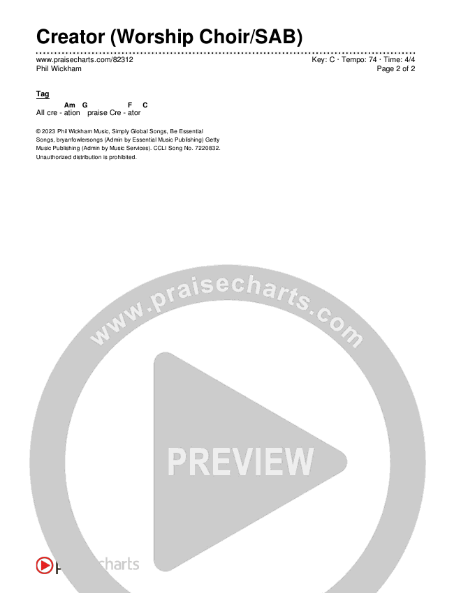Creator (Worship Choir/SAB) Chords & Lyrics (Phil Wickham)