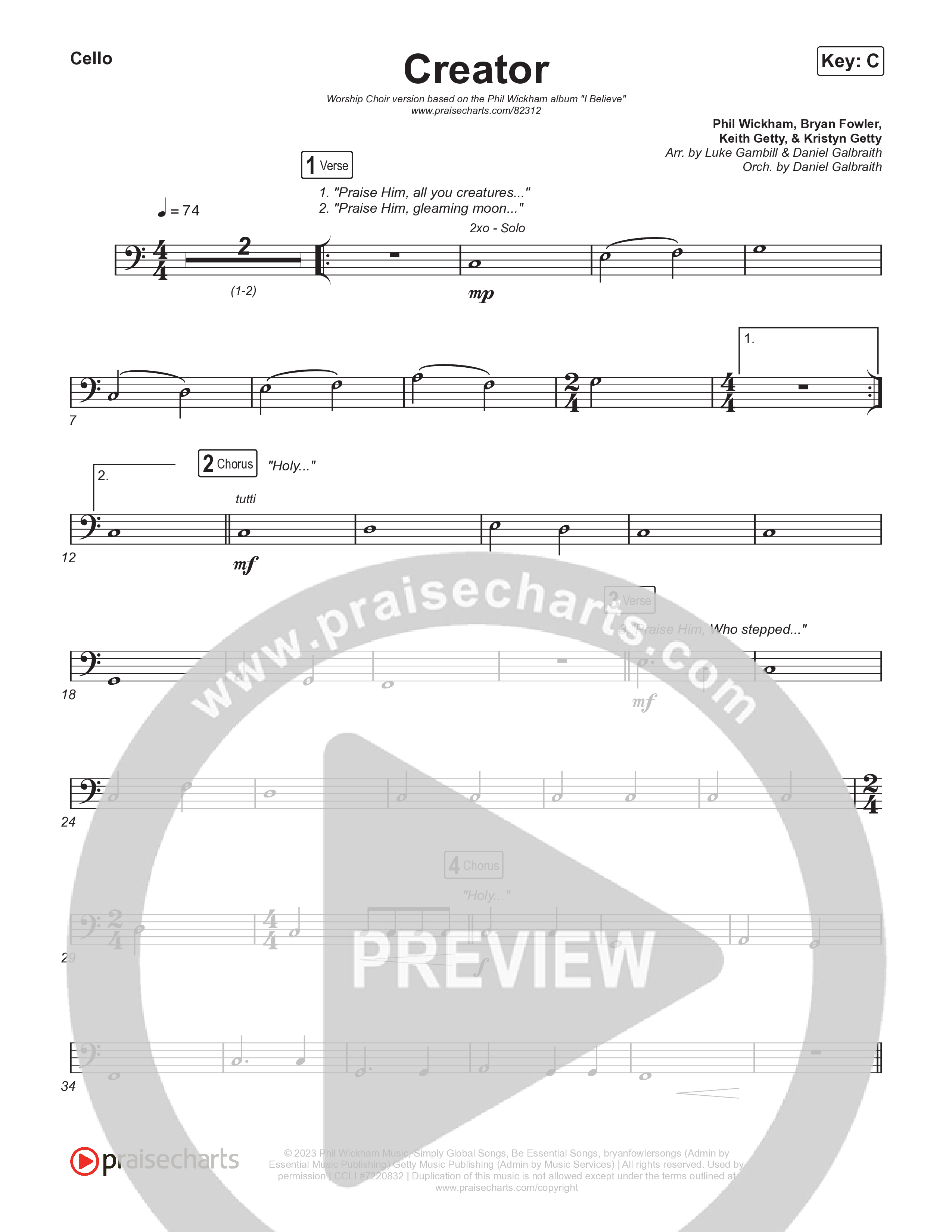 Creator (Worship Choir/SAB) Cello (Phil Wickham)