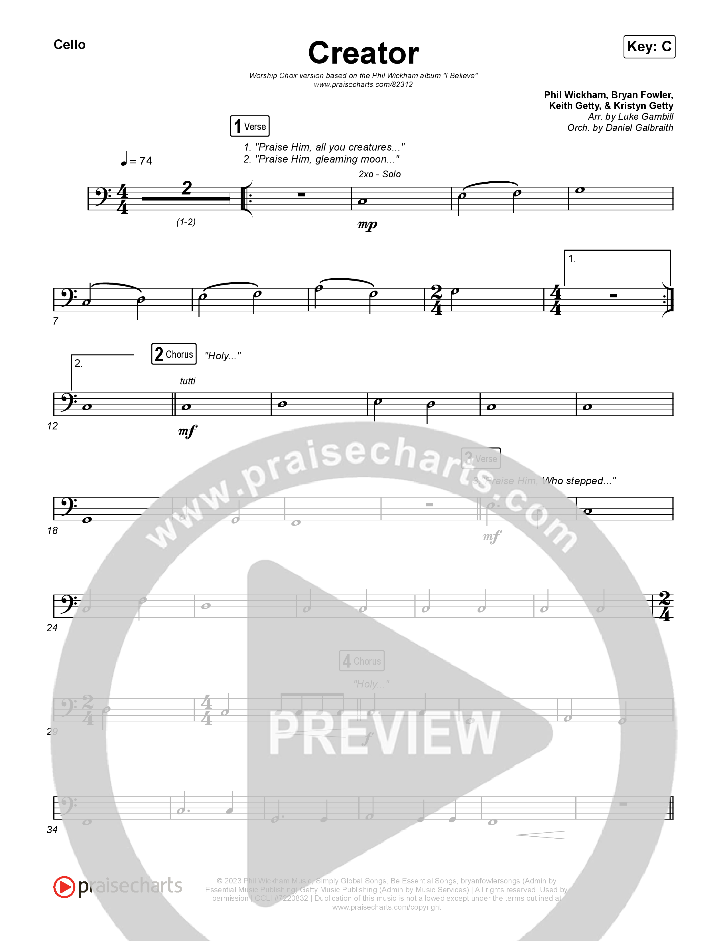 Creator (Worship Choir/SAB) Cello (Phil Wickham)