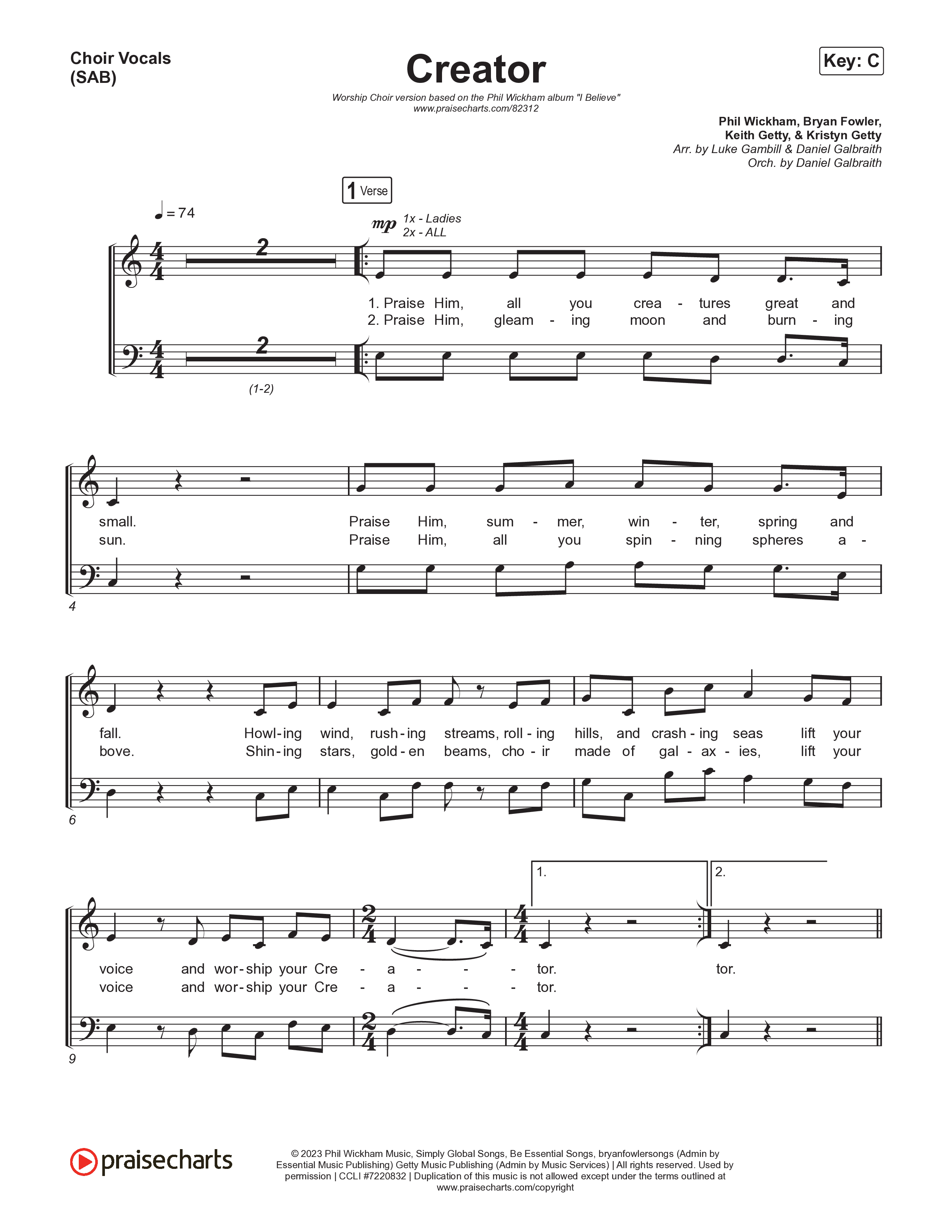 Creator (Worship Choir/SAB) Choir Sheet (SAB) (Phil Wickham)
