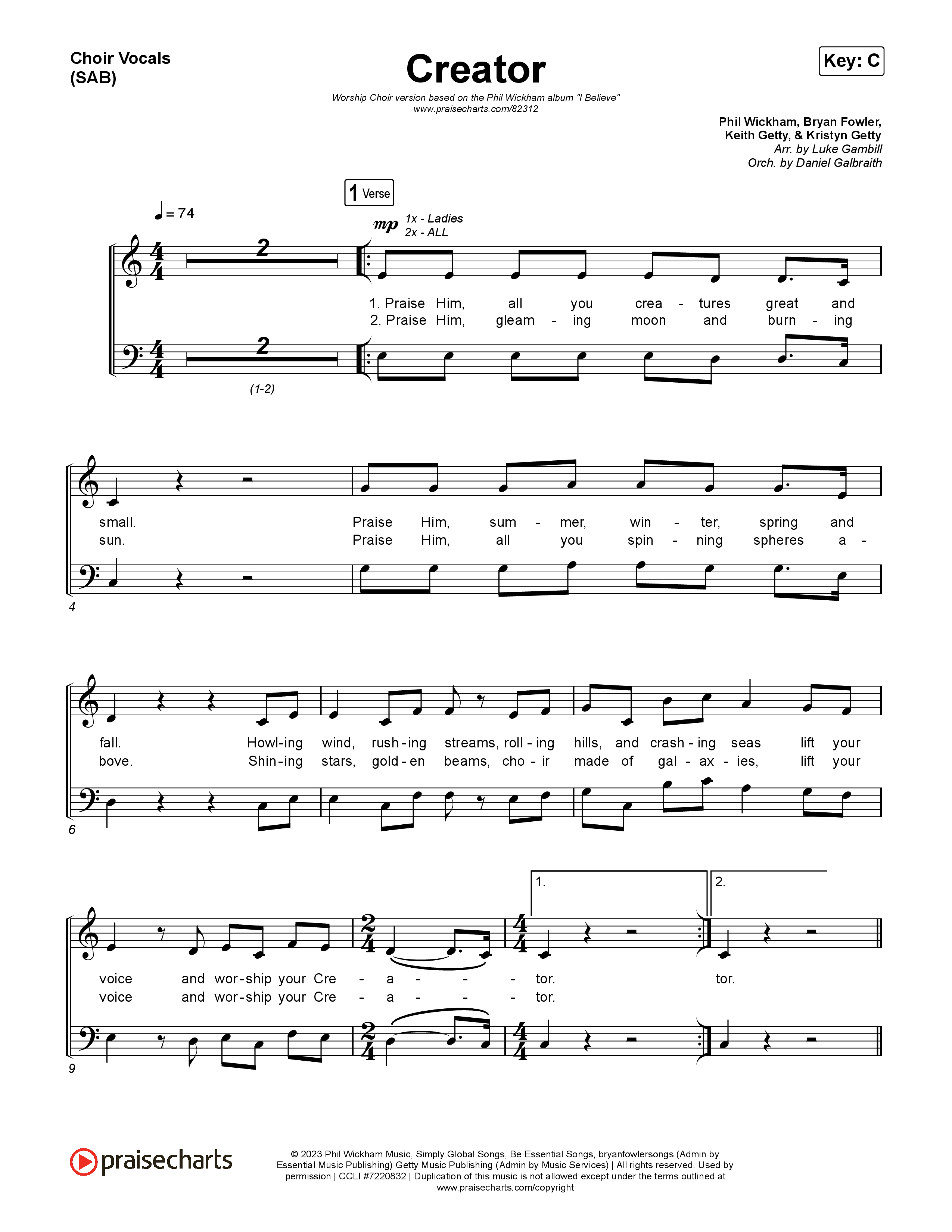 Creator (Worship Choir/SAB) Choir Sheet (SAB) (Phil Wickham)