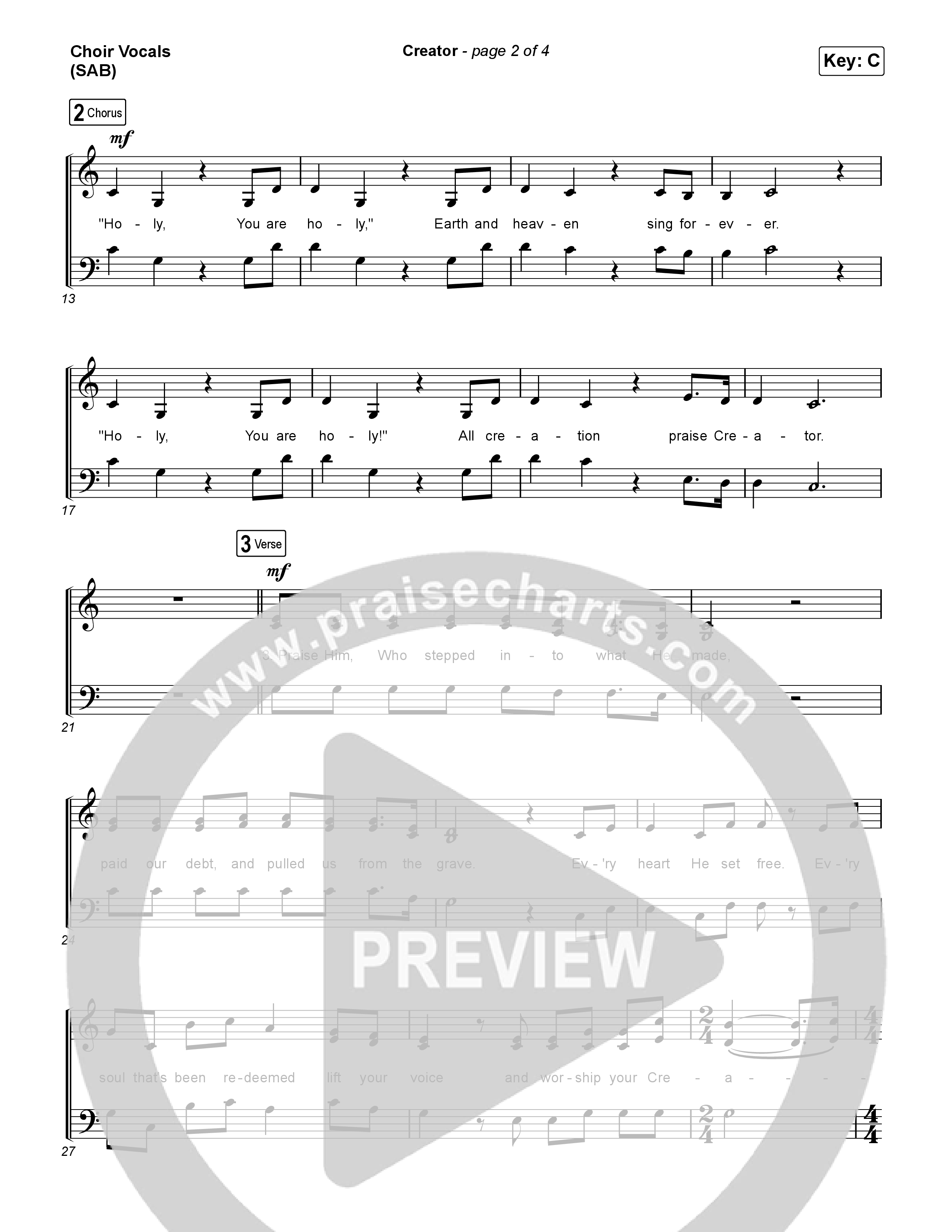 Creator (Worship Choir/SAB) Choir Sheet (SAB) (Phil Wickham)
