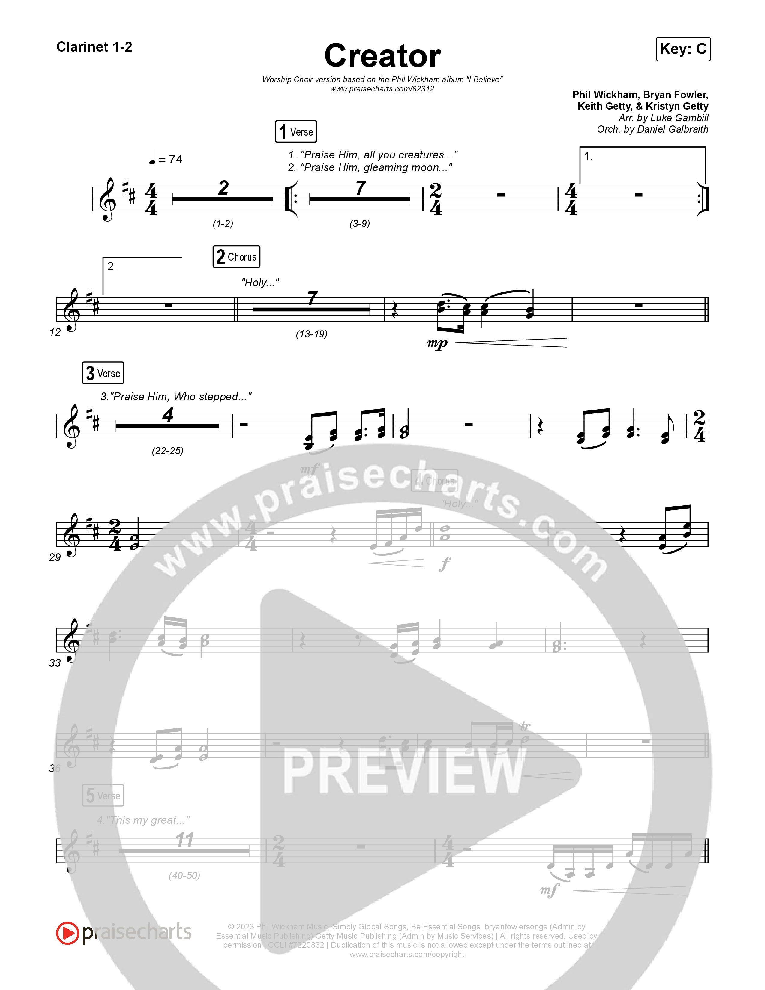 Creator (Worship Choir/SAB) Clarinet 1/2 (Phil Wickham)