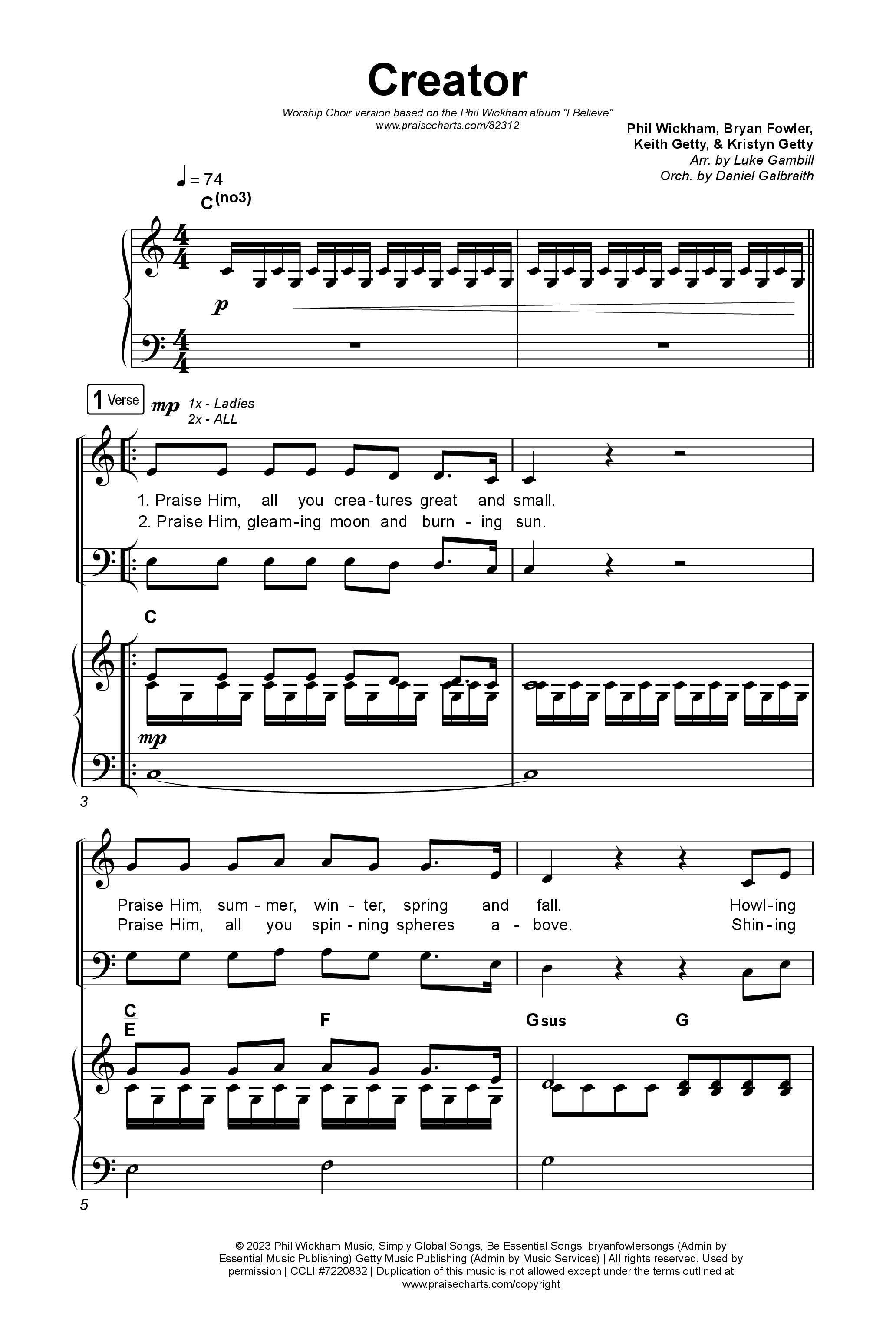 Creator (Worship Choir/SAB) Octavo (SAB & Pno) (Phil Wickham)