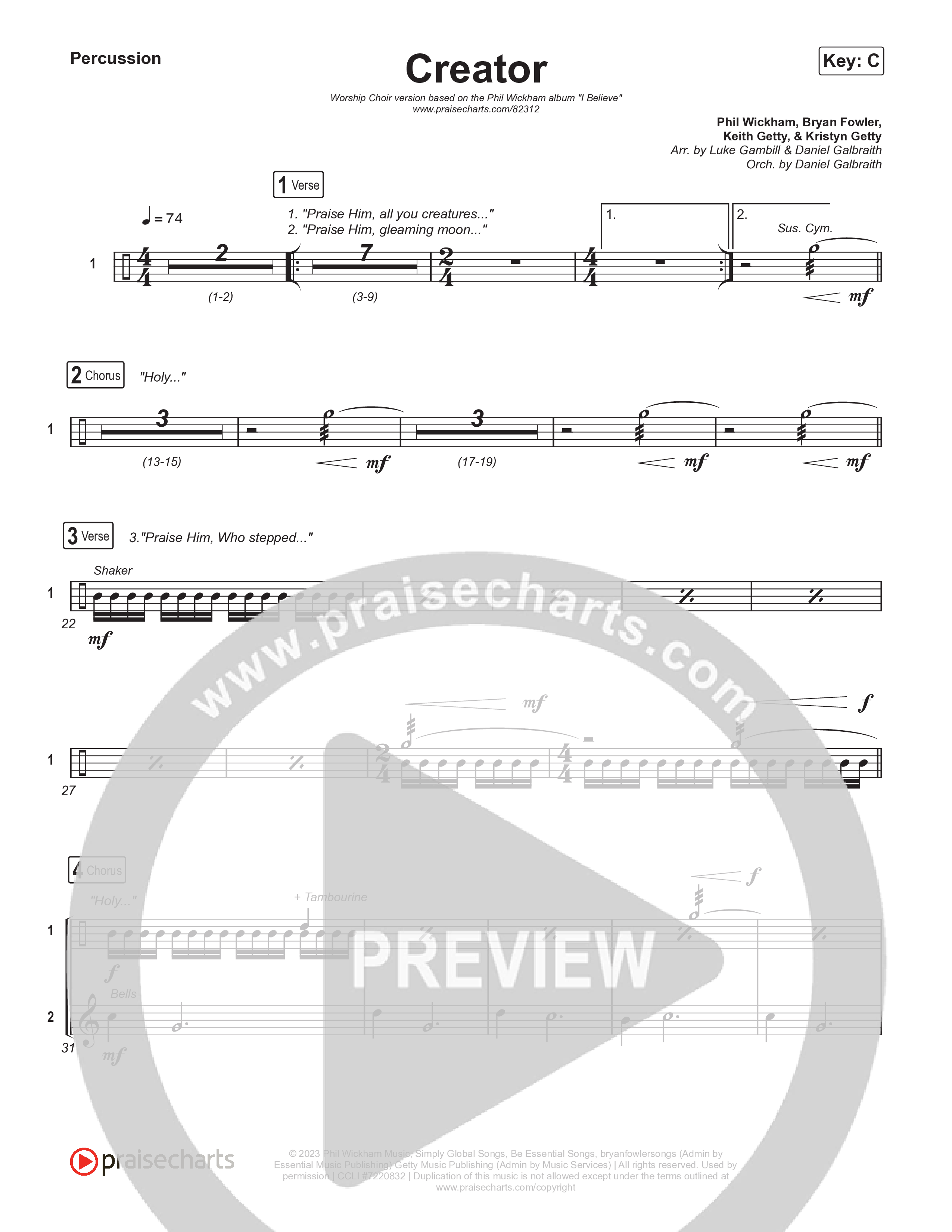 Creator (Worship Choir/SAB) Percussion (Phil Wickham)