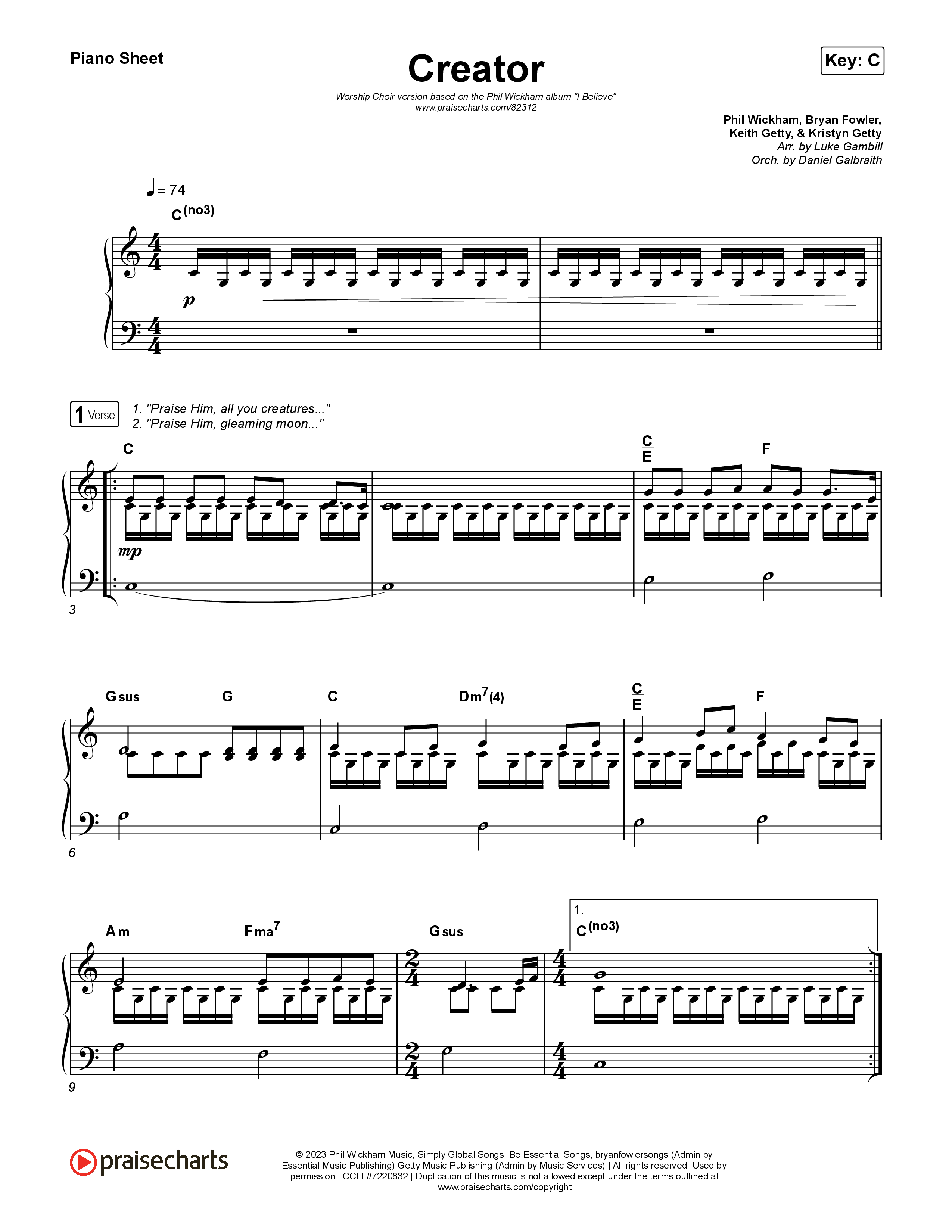 Creator (Worship Choir/SAB) Piano Sheet (Phil Wickham)