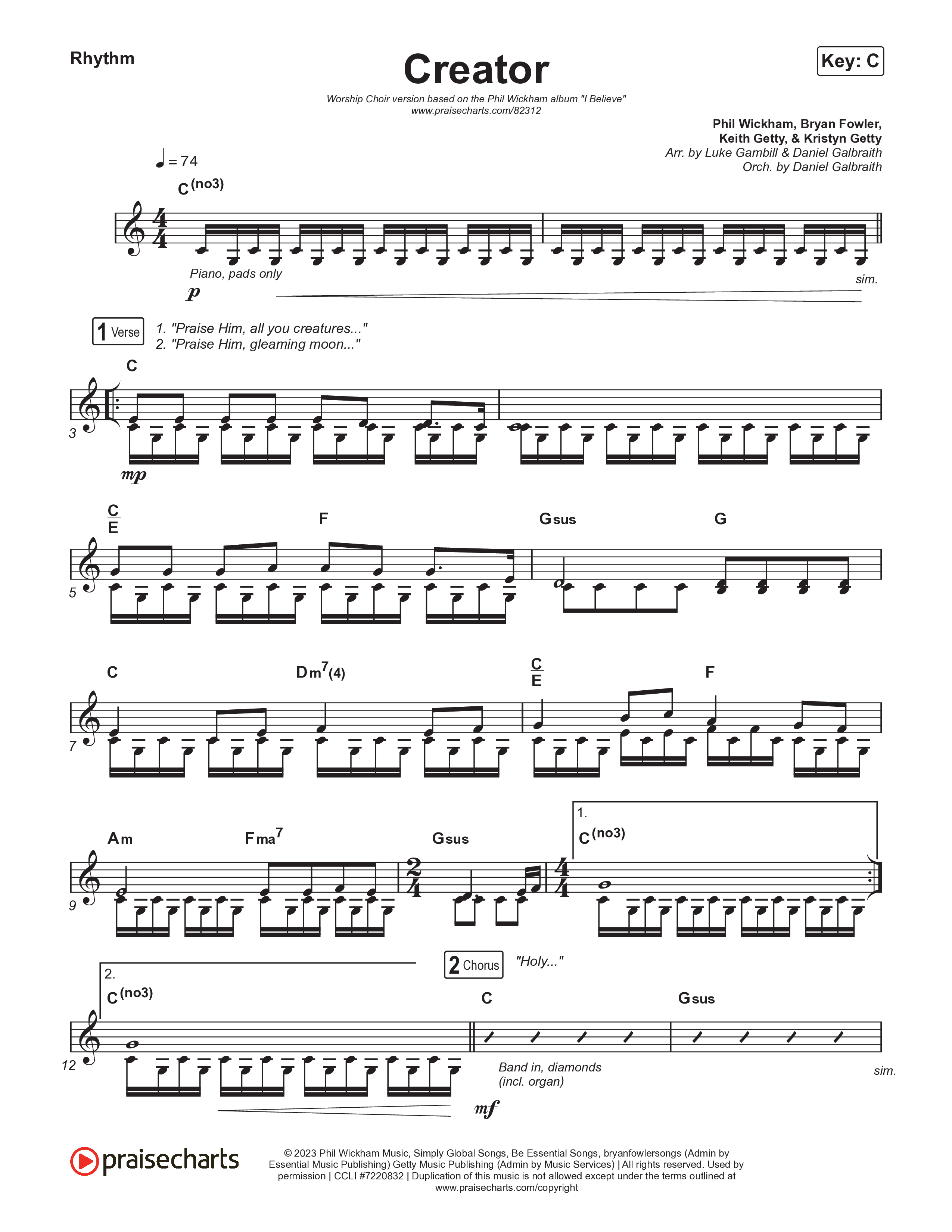 Creator (Worship Choir/SAB) Rhythm Chart (Phil Wickham)