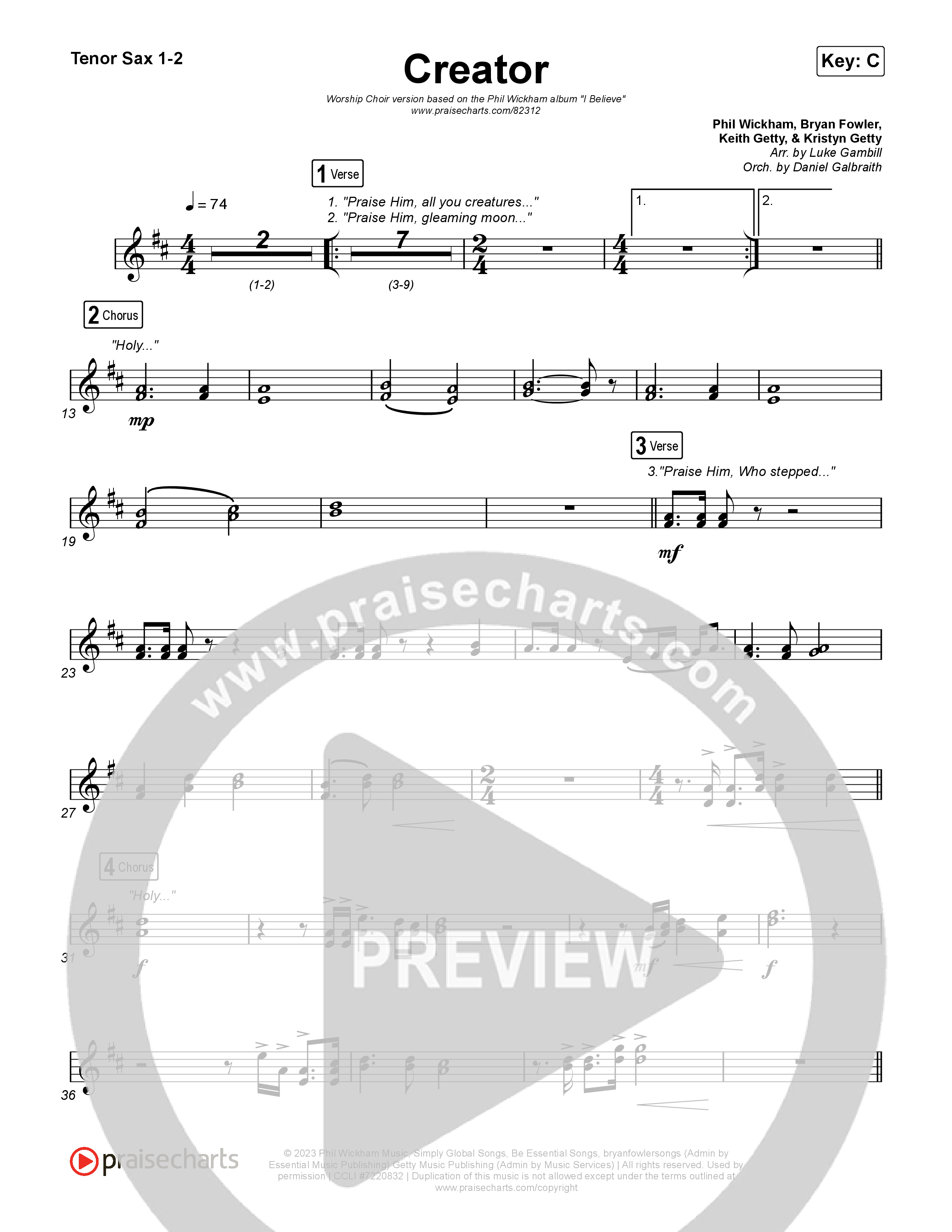 Creator (Worship Choir/SAB) Tenor Sax 1/2 (Phil Wickham)