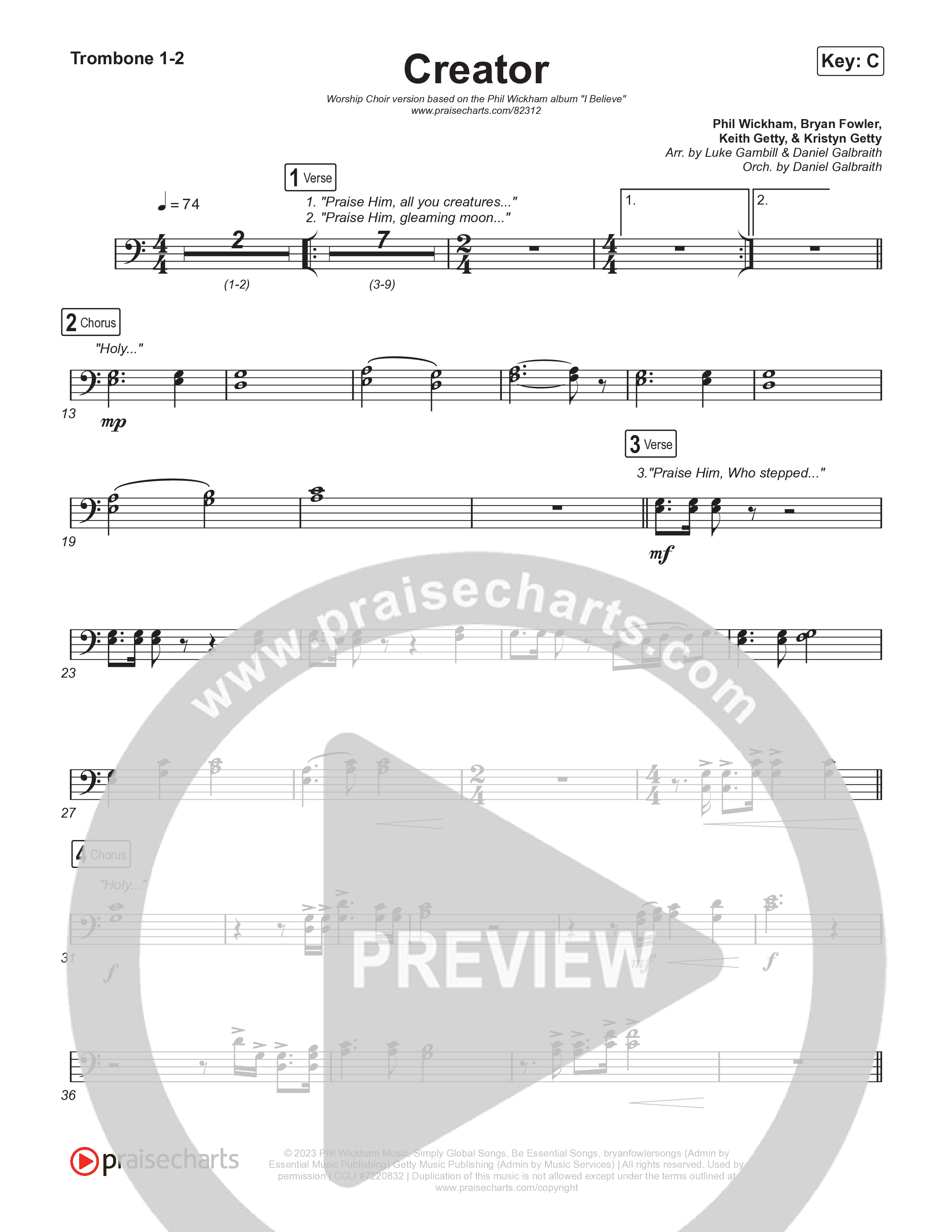 Creator (Worship Choir/SAB) Trombone 1/2 (Phil Wickham)