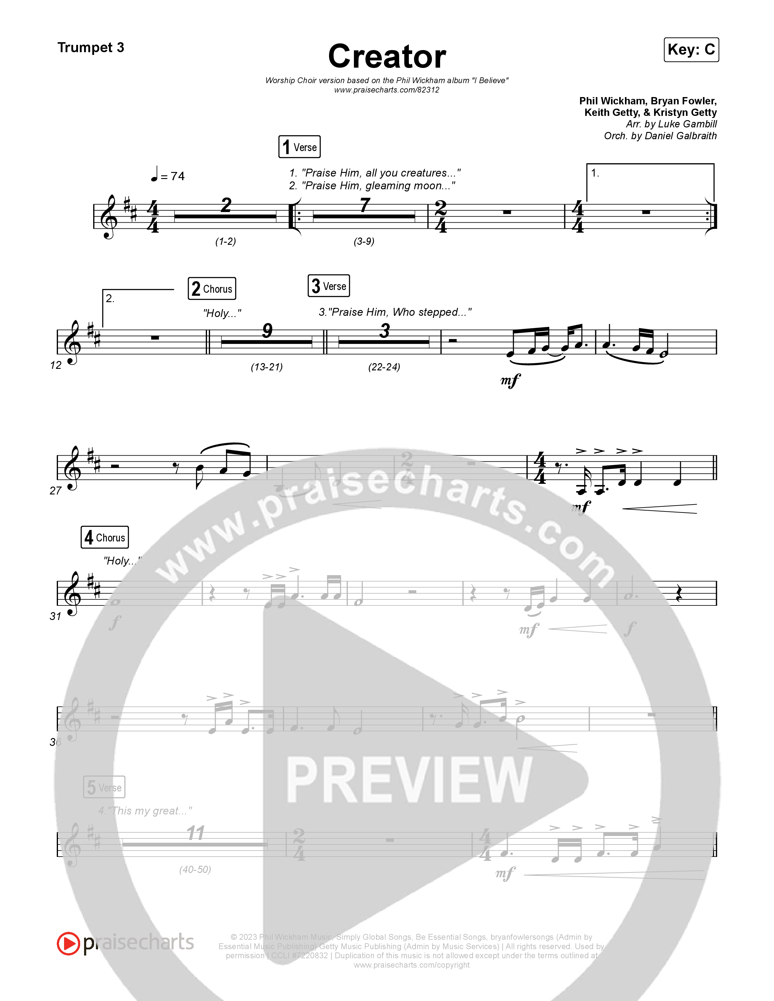 Creator (Worship Choir/SAB) Trumpet 3 (Phil Wickham)