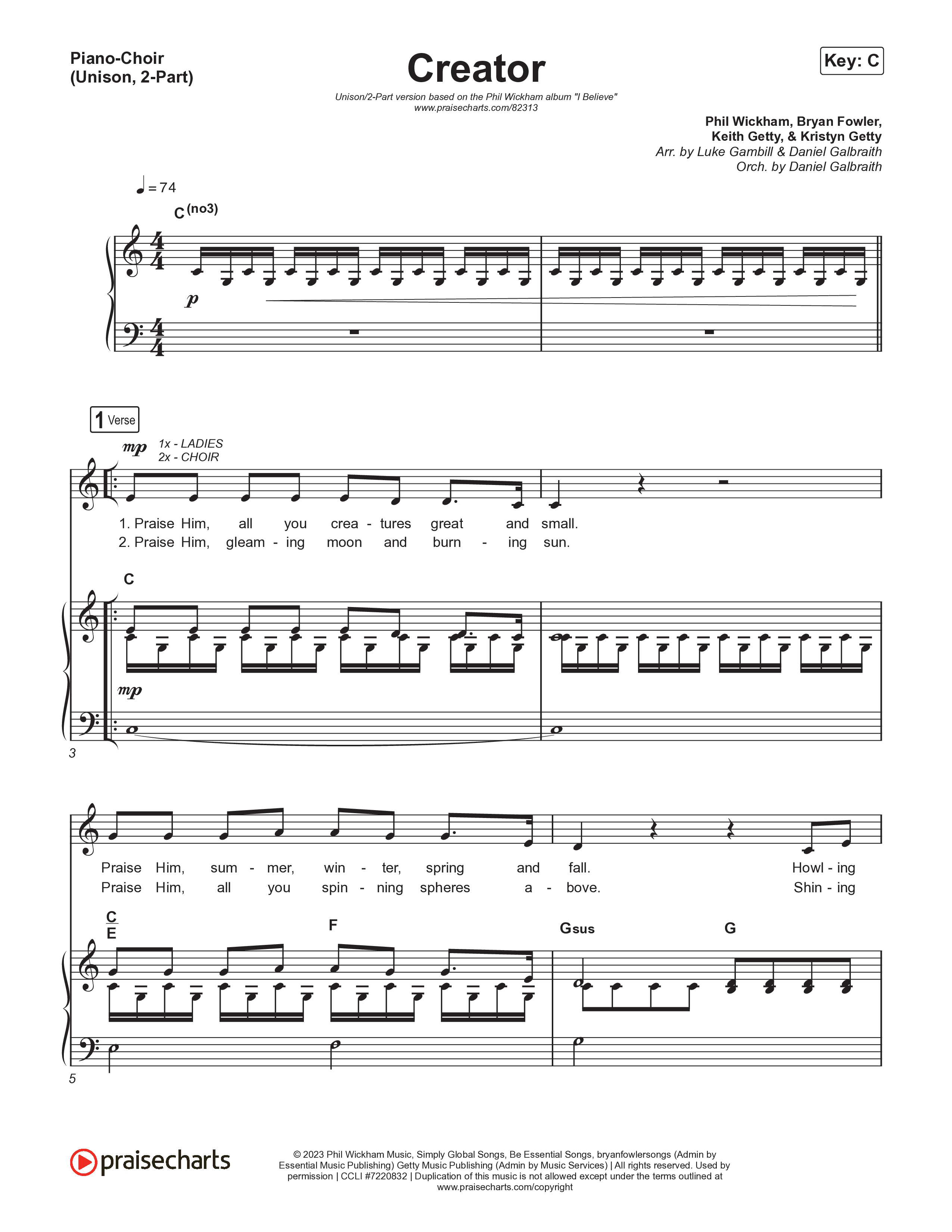 Creator (Unison/2-Part) Piano/Choir  (Uni/2-Part) (Phil Wickham)