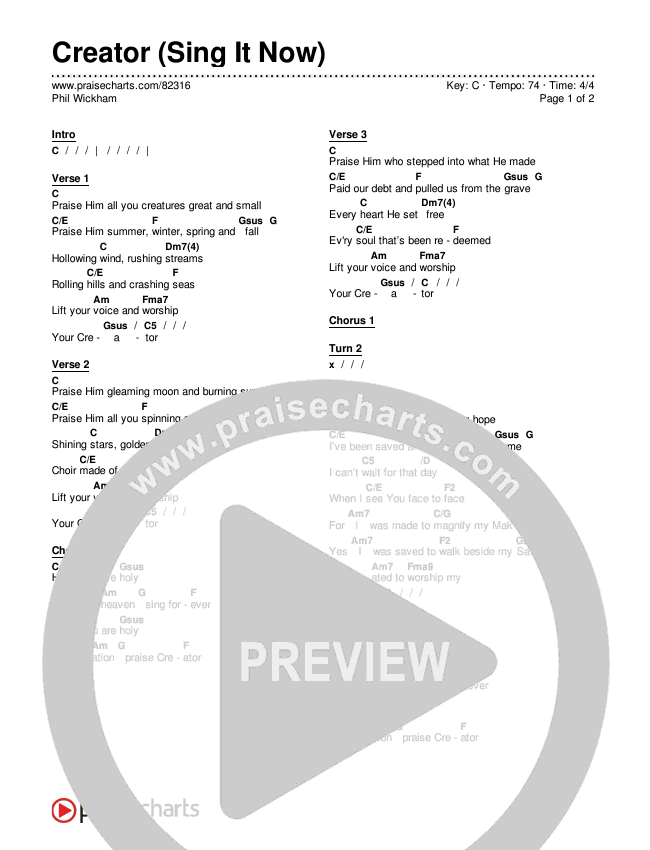 Creator (Sing It Now) Chords & Lyrics (Phil Wickham)