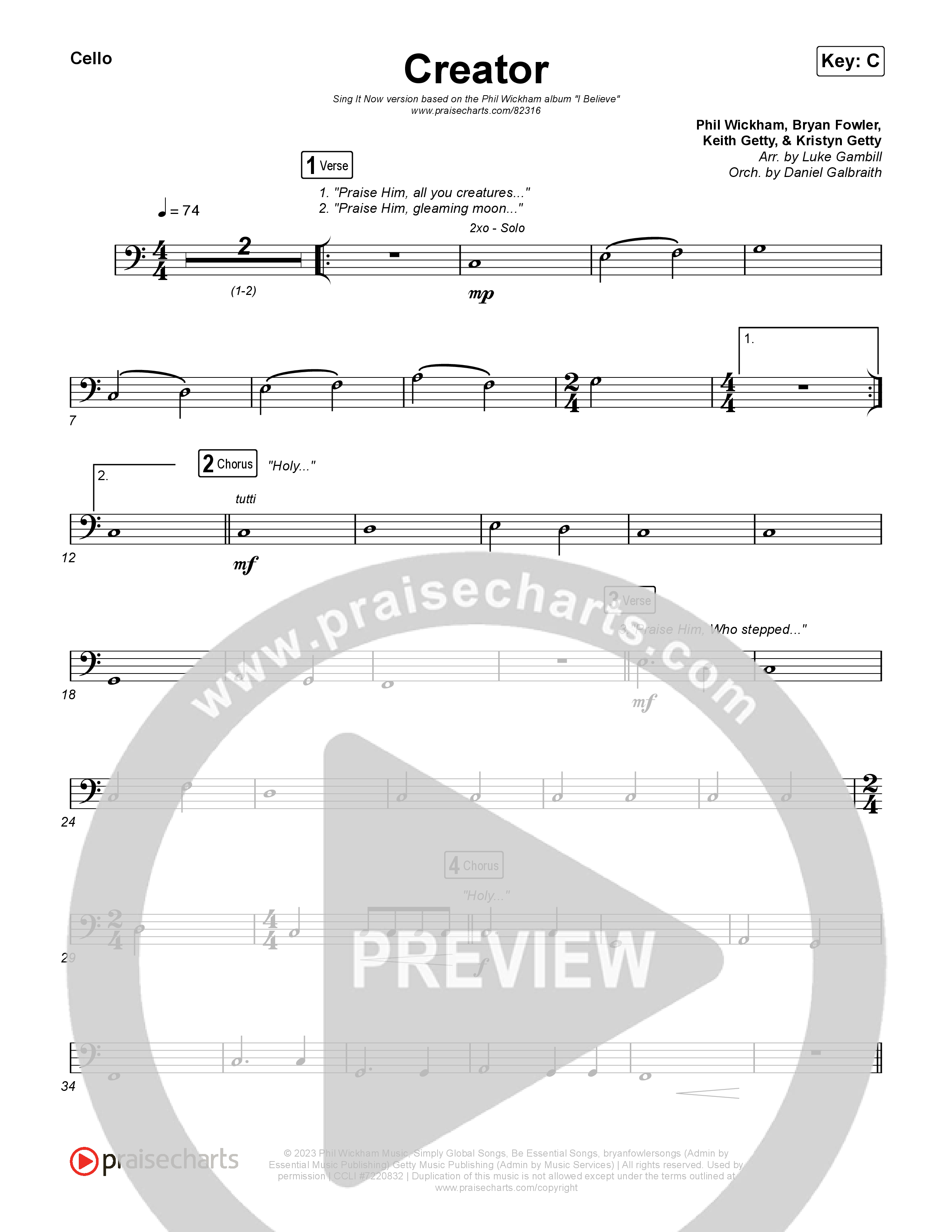 Creator (Sing It Now) Cello (Phil Wickham)