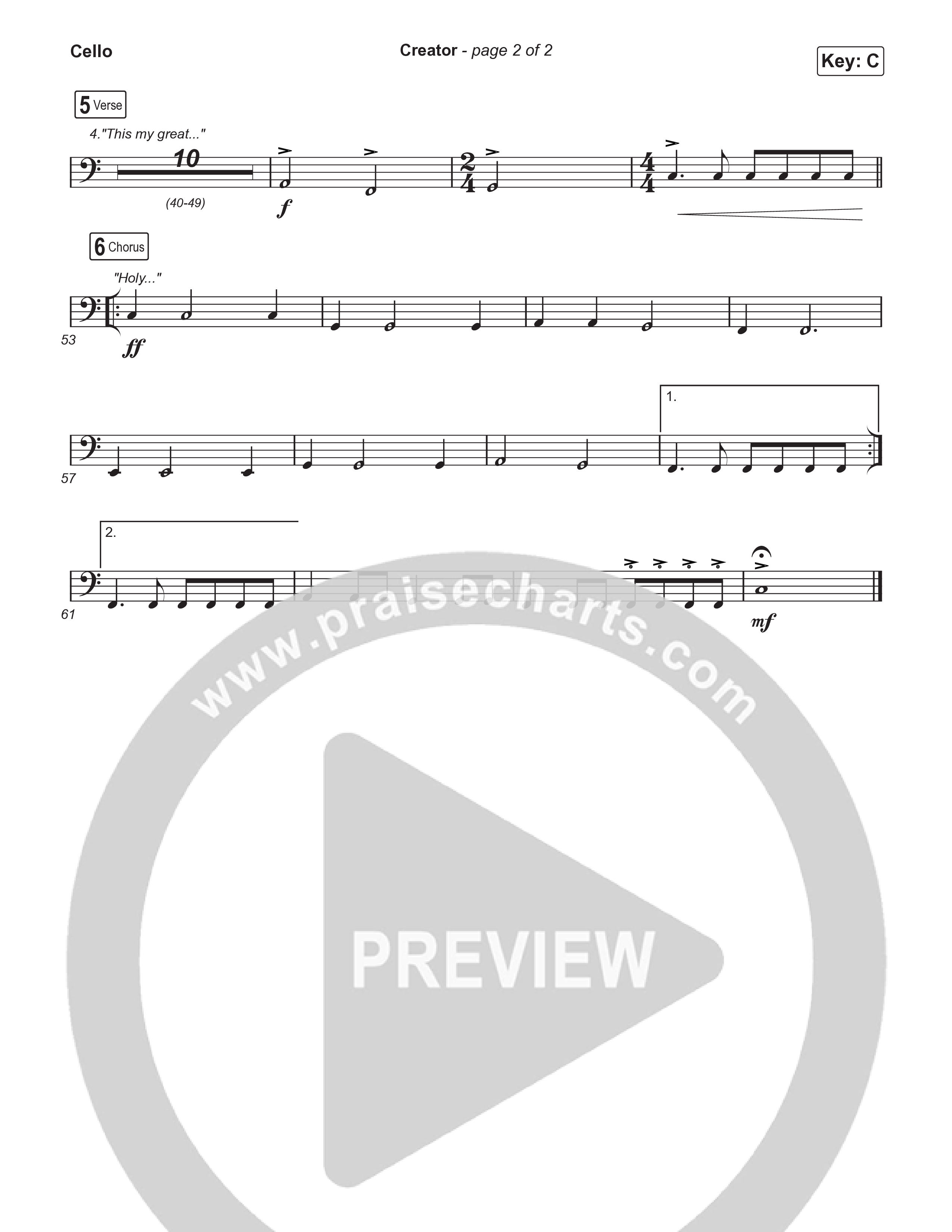 Creator (Sing It Now) Cello (Phil Wickham)